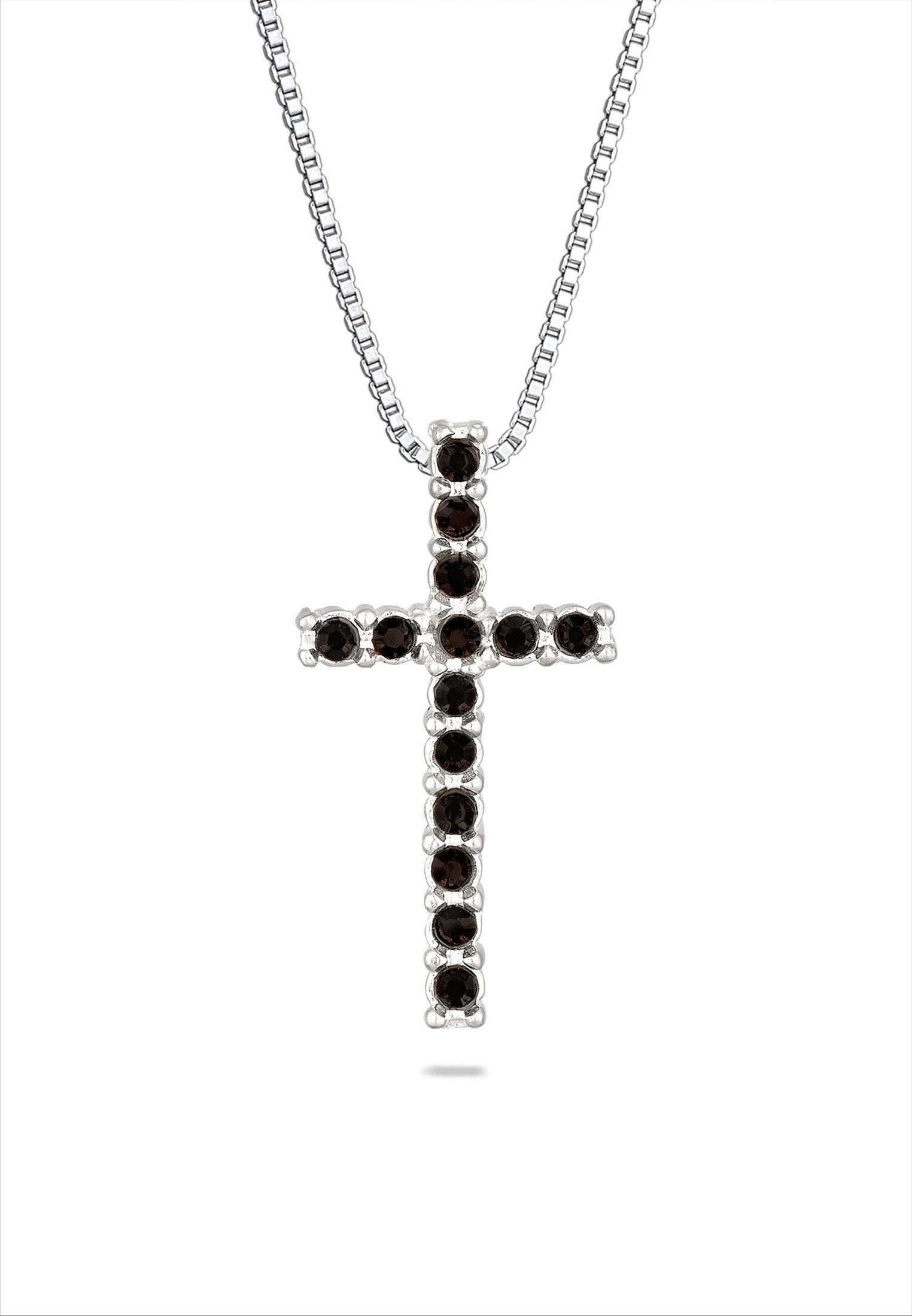 Kette mit Anhänger Kreuz Glas Kristalle Schwarz 925 Sterling Silber