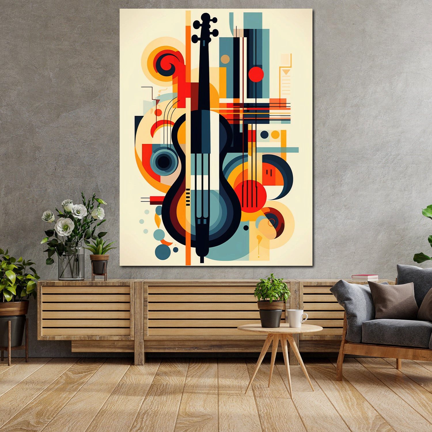 Artedinoi Leinwandbild Violine geometrisch Kubismus bunt Leinwandbild Wandbild XXL Deko, Violine, abstrakt