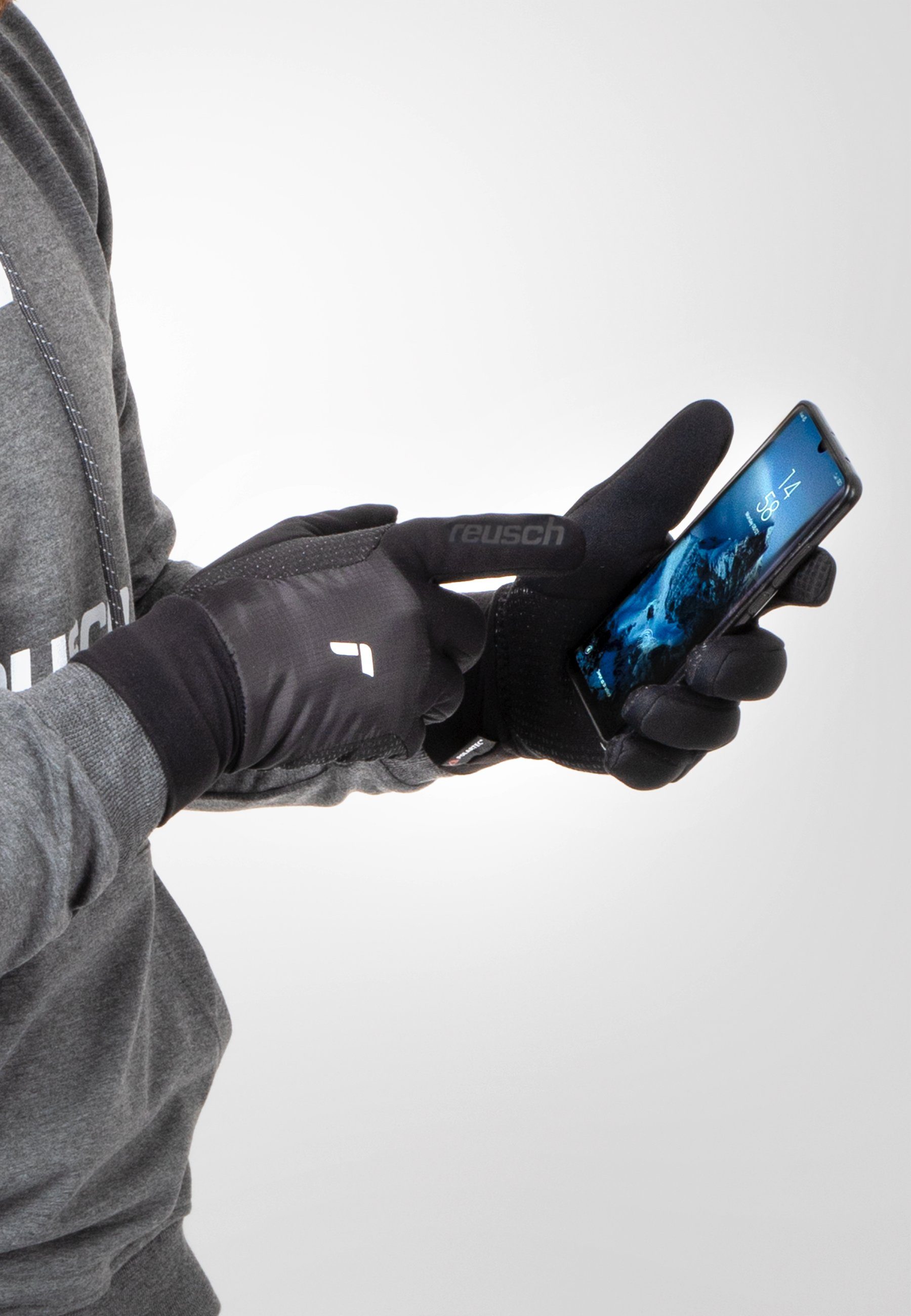 Hybrid Reusch Skihandschuhe schwarz-silberfarben mit Garhwal praktischer Touchscreen-Funktion