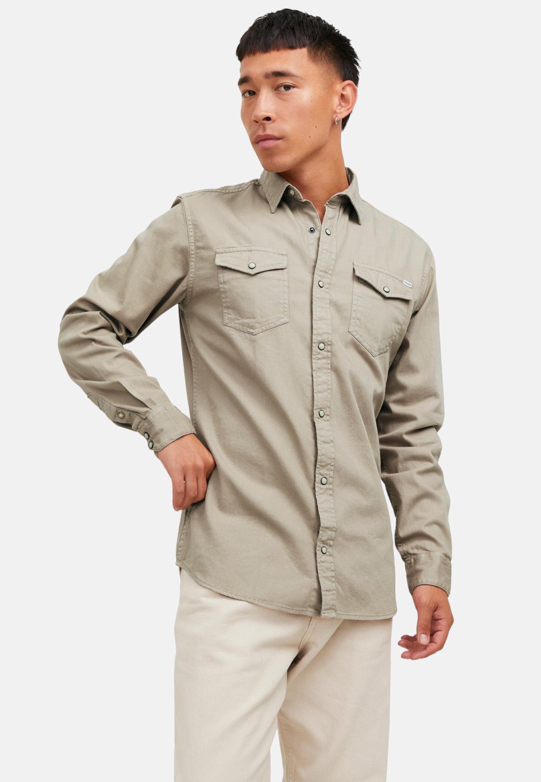 Jack & Jones Langarmhemd Hemd (1-tlg) Langarmhemd Sheridan beige