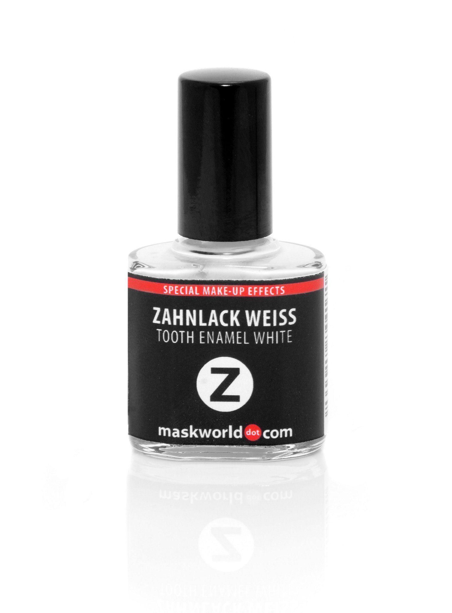 Maskworld Kostüm Zahnlack weiß 10ml Pinselflasche, Profi-Schminkzubehör für spektakuläre Effekte