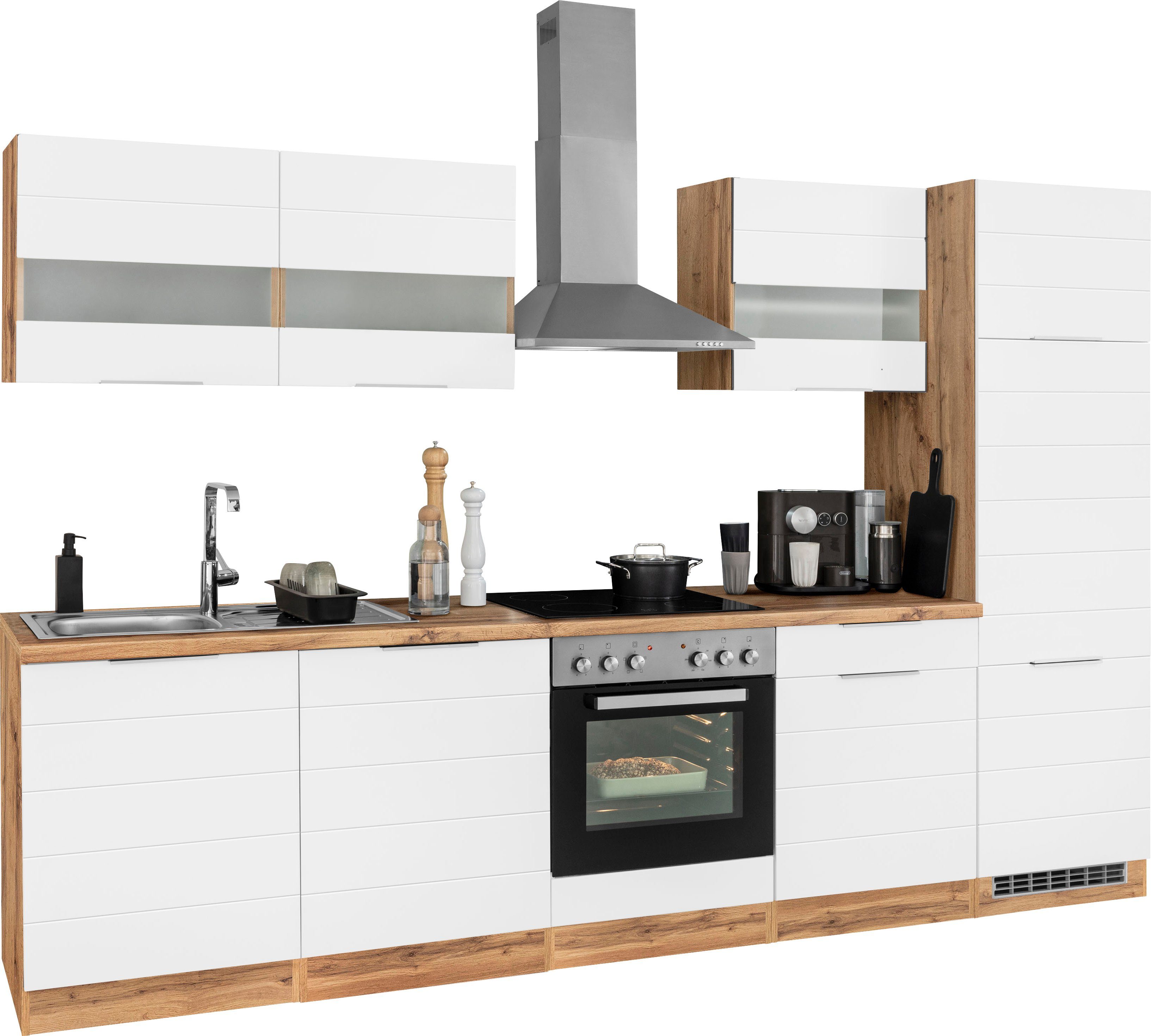 KOCHSTATION Küchenzeile KS-Luhe, 300 cm breit, wahlweise mit oder ohne E-Geräten, gefräste MDF-Fronten