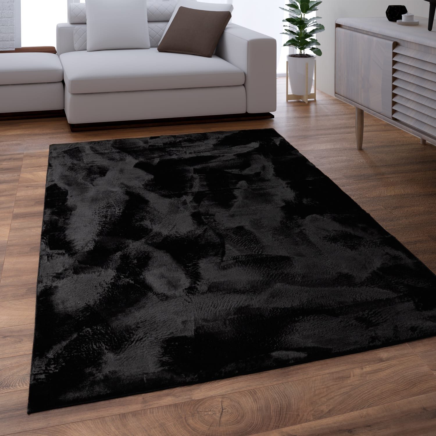 KADIMA DESIGN Teppich waschbar Einfarbig Wohnzimmer schmutzabweisend Teppich Kurzflor, Rechteckig, Höhe: 14 mm, Florhöhe: 10 mm, 100% Polyester, Rechteckig, 60x90cm, Schwarz