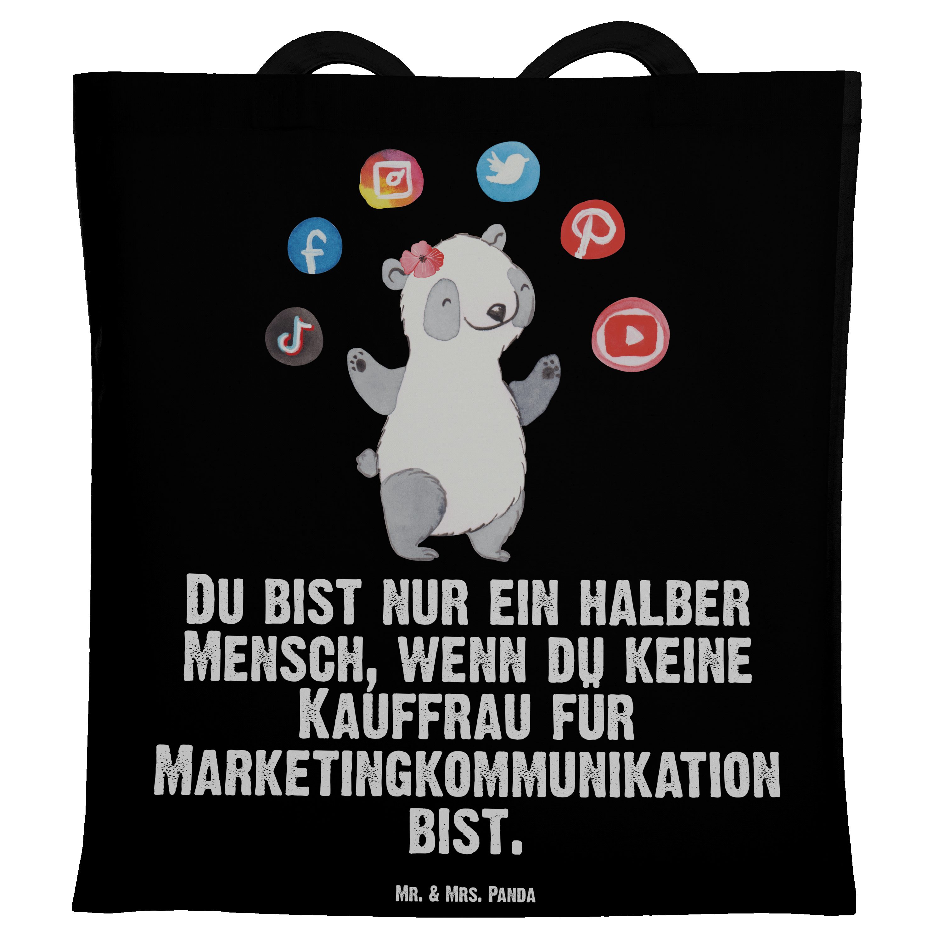 Mr. & Mrs. Panda Tragetasche Kauffrau für Marketingkommunikation mit Herz - Schwarz - Geschenk, Da (1-tlg)