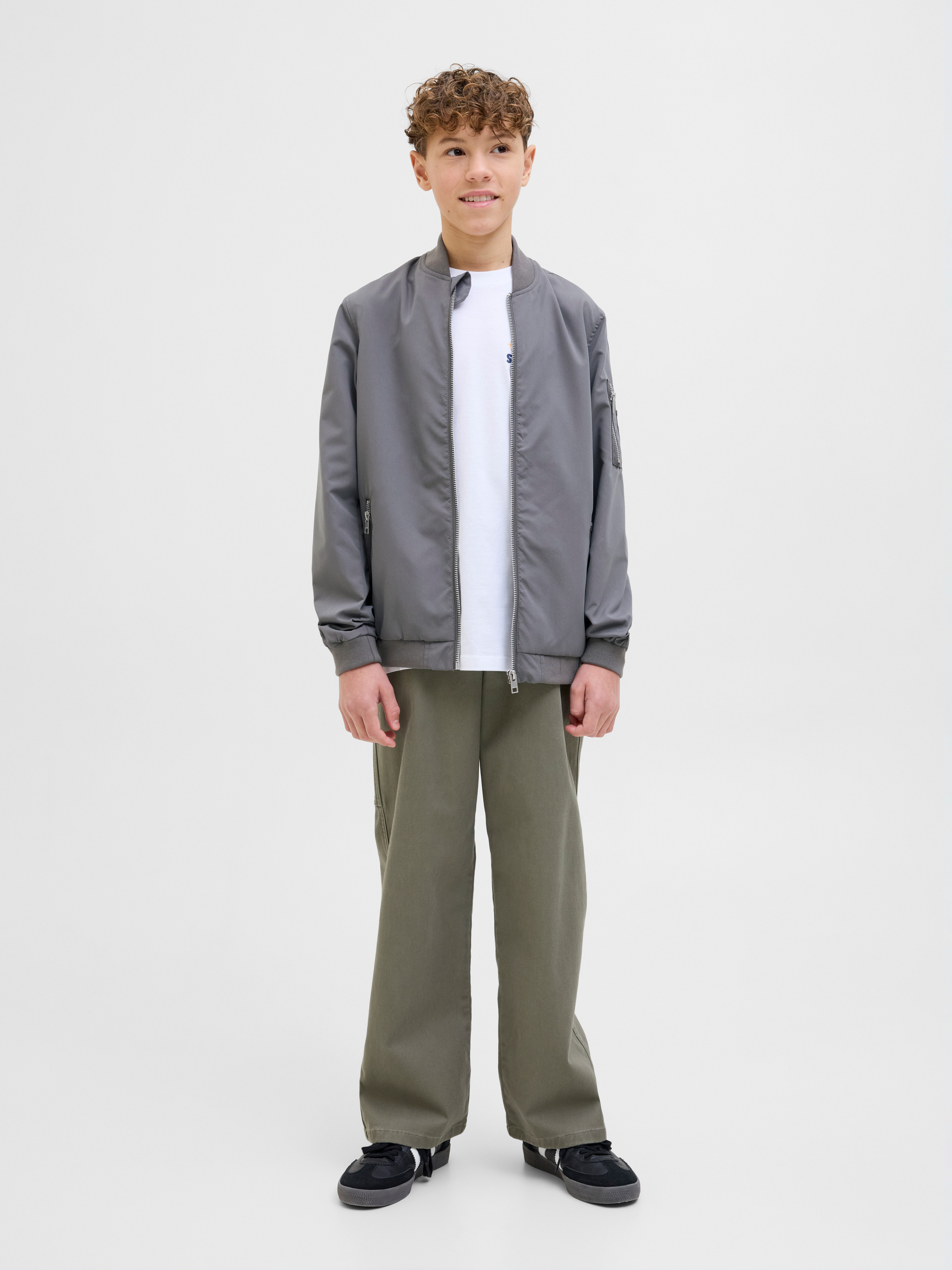 Jack & Jones Junior Bomberjacke JJERUSH windabweisend und pflegeleicht unifarben, modisch, regular fit, Web, Stehkragen – Bild 5 von 5