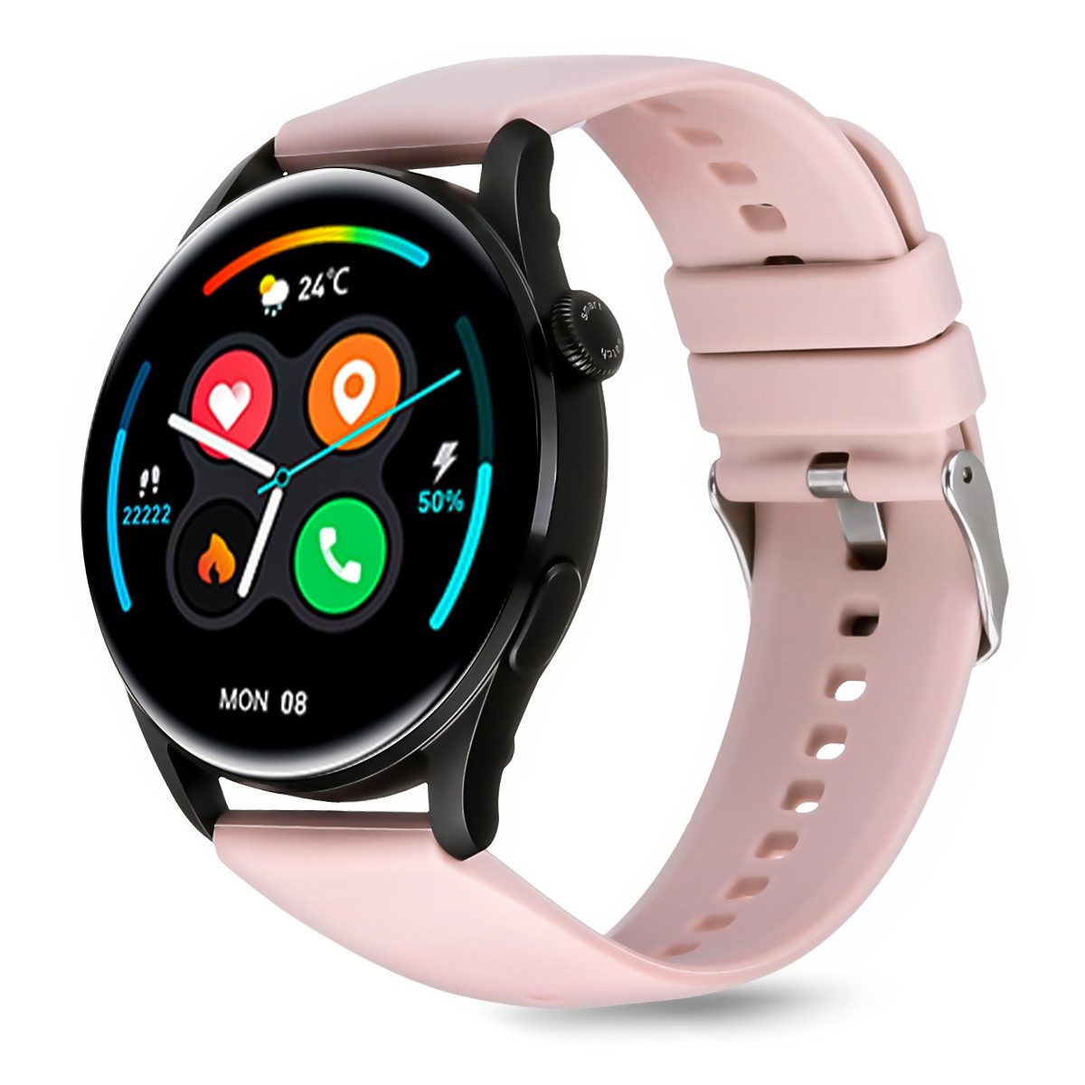 ombar 1,28 Zoll Touchscreen Fitnessuhr Damen Smartwatch (1.28 Zoll) Wasserdicht Sportuhr Schrittzähler mit Telefonfunktion Herzfrequenz, SpO2, Schlafmonitor, 1-tlg.