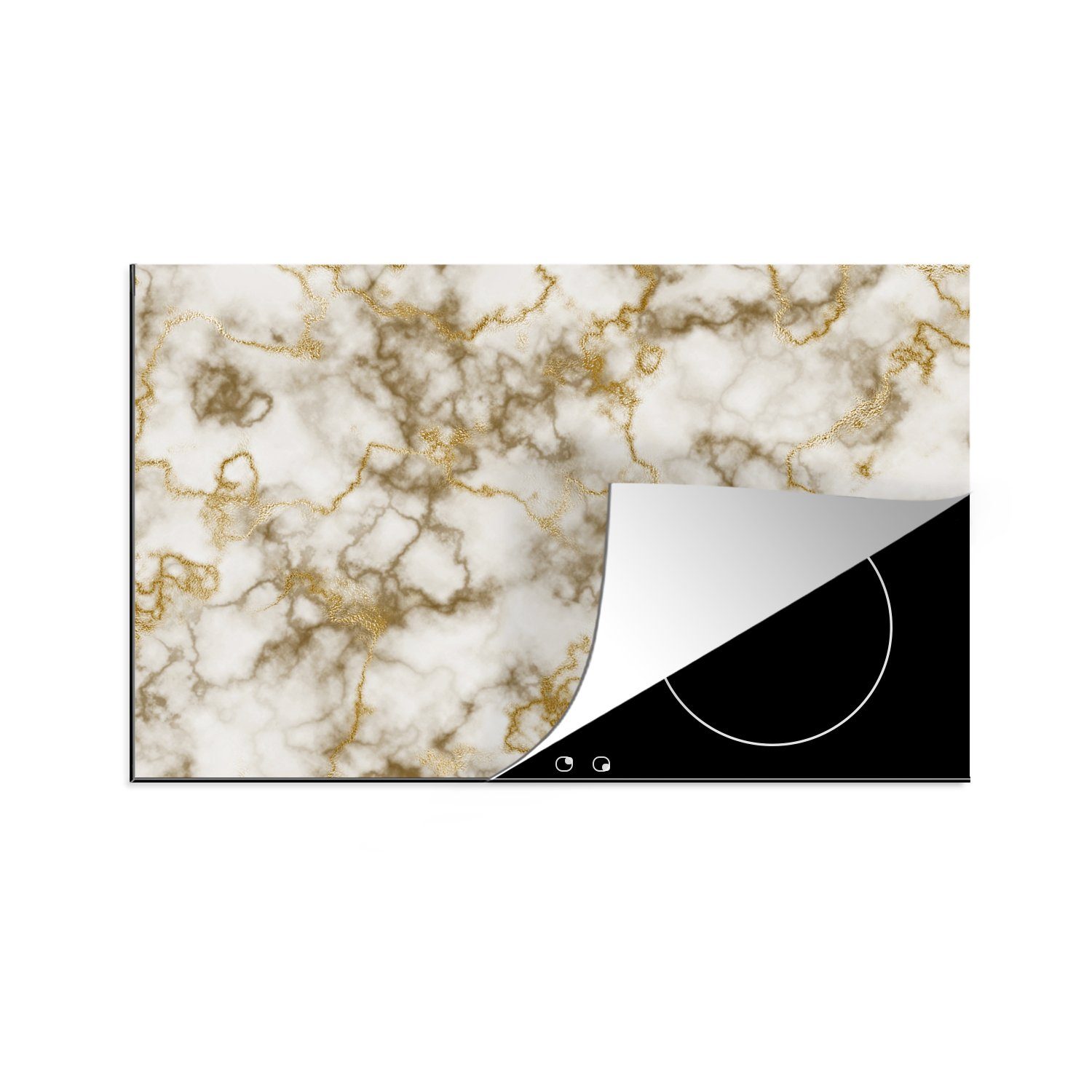 Gold, Schutz Herdblende-/Abdeckplatte - (1 - Induktionskochfeld cm, Marmor Ceranfeldabdeckung für 81x52 Gelb MuchoWow tlg), die küche, Vinyl,