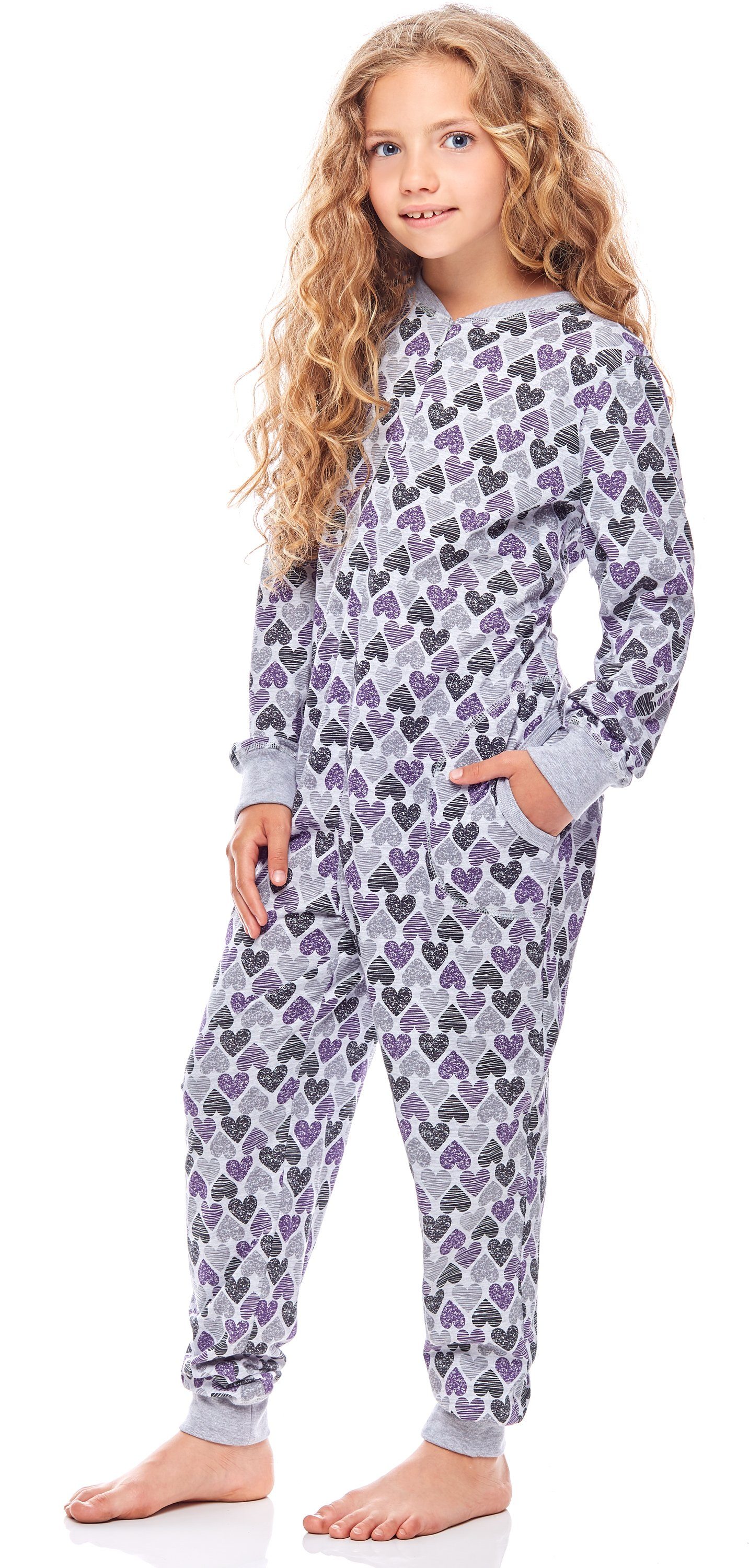 Merry Style Schlafanzug Mädchen Schlafanzug Herzen Jumpsuit MS10-186 Violett Melange