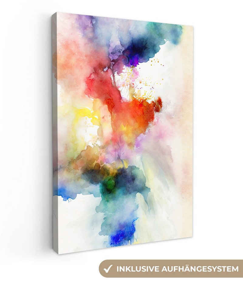 OneMillionCanvasses® Leinwandbild Aquarell - Regenbogen - Abstrakt - Kunst - Farben, (1 St), Leinwandbild fertig bespannt inkl. Zackenaufhänger, Gemälde, 20x30 cm