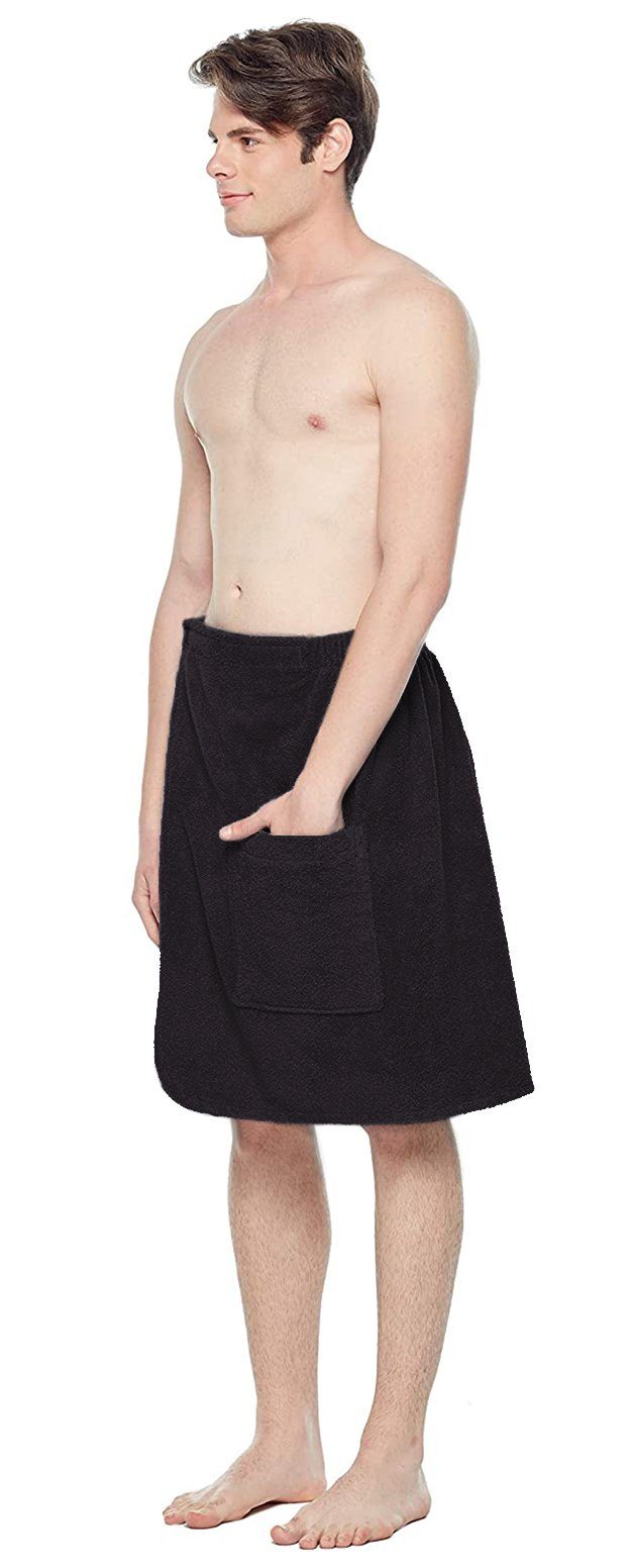 Arus Kilt Saunakilt Herren – knielang mit Gummizug & Klett, für Wellness & Spa, 100% Bio-Baumwolle, Gummizug, Tasche, Klettverschluss, mit Gummizug und Klettverschluss, knielang, 100% BIO-Baumwolle