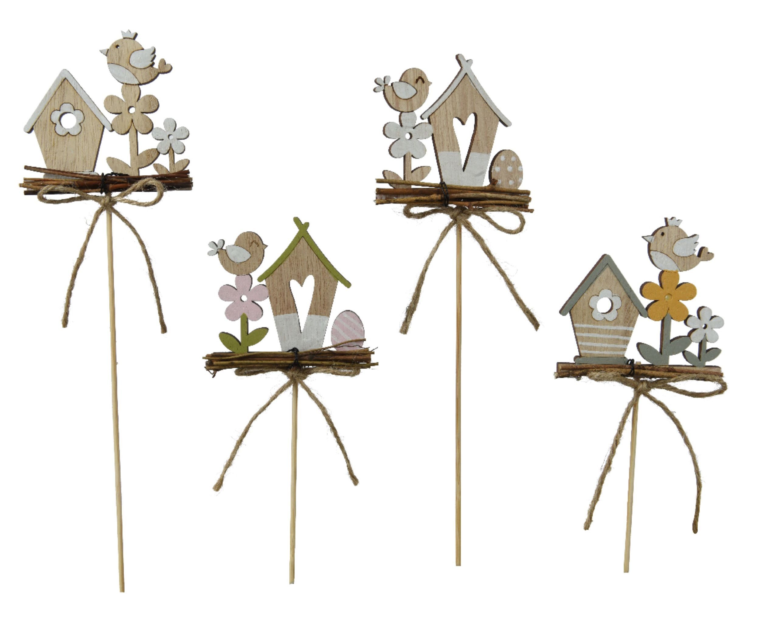 Decoris season decorations Dekofigur, Osterstecker Vogelhäuschen am Stab 28cm Holz 1 Stück sortiert