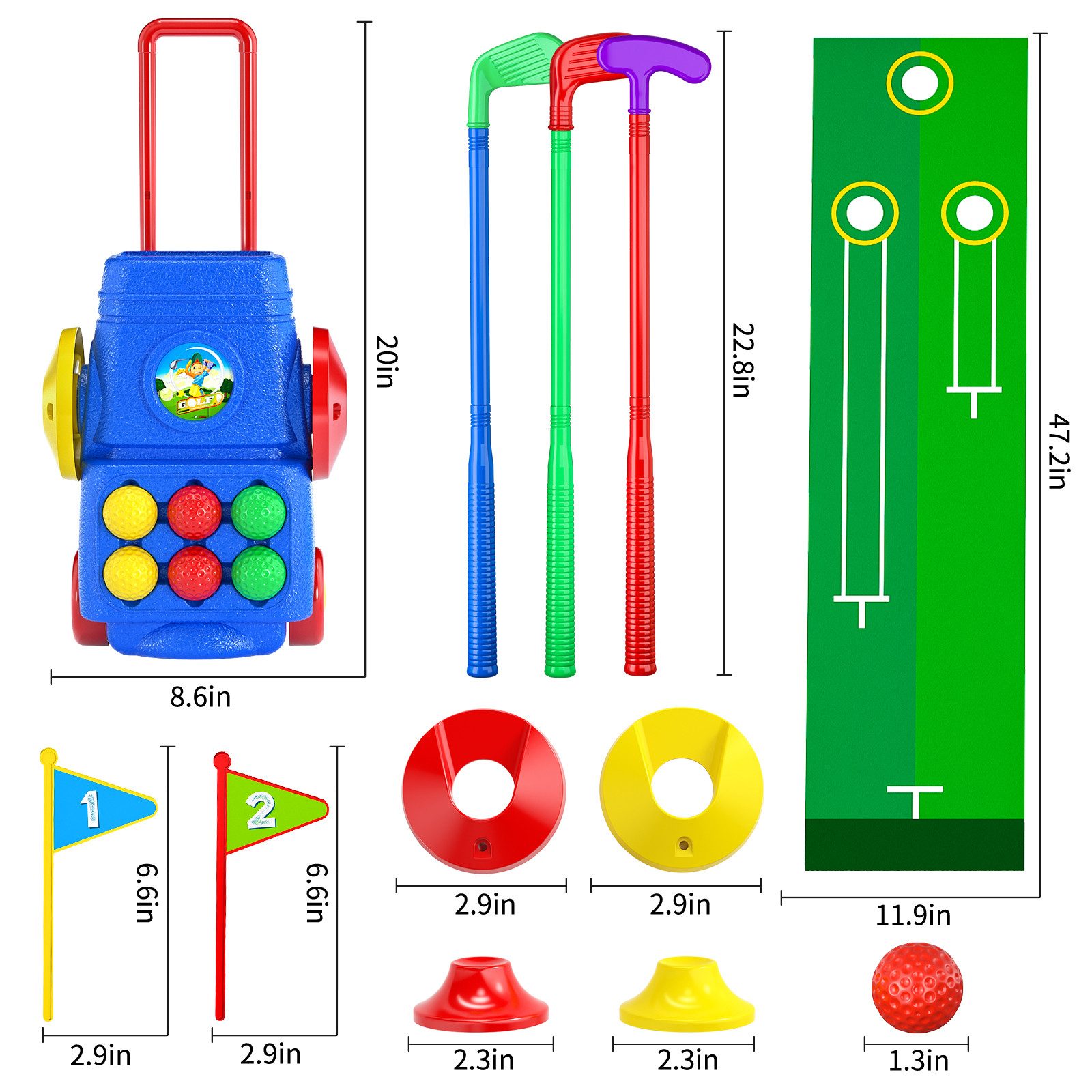 Snaen Spielzeug-Gartenset Kinderspielzeug Kids Golf Koffer Spiel Abspielset, (set, 6-tlg., 1), Kleinkind Golf Spielzeug für den Innen- und Außenbereich