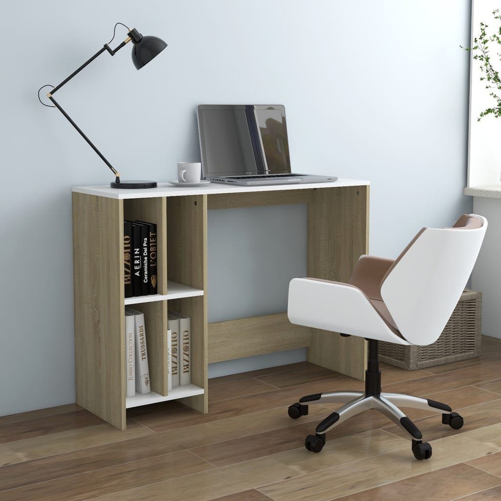 vidaXL Schreibtisch Computertisch Weiß und Sonoma-Eiche 102,5x35x75cm Holzwerkstoff Weiß und Sonoma-Eiche | Weiß und Sonoma-Eiche