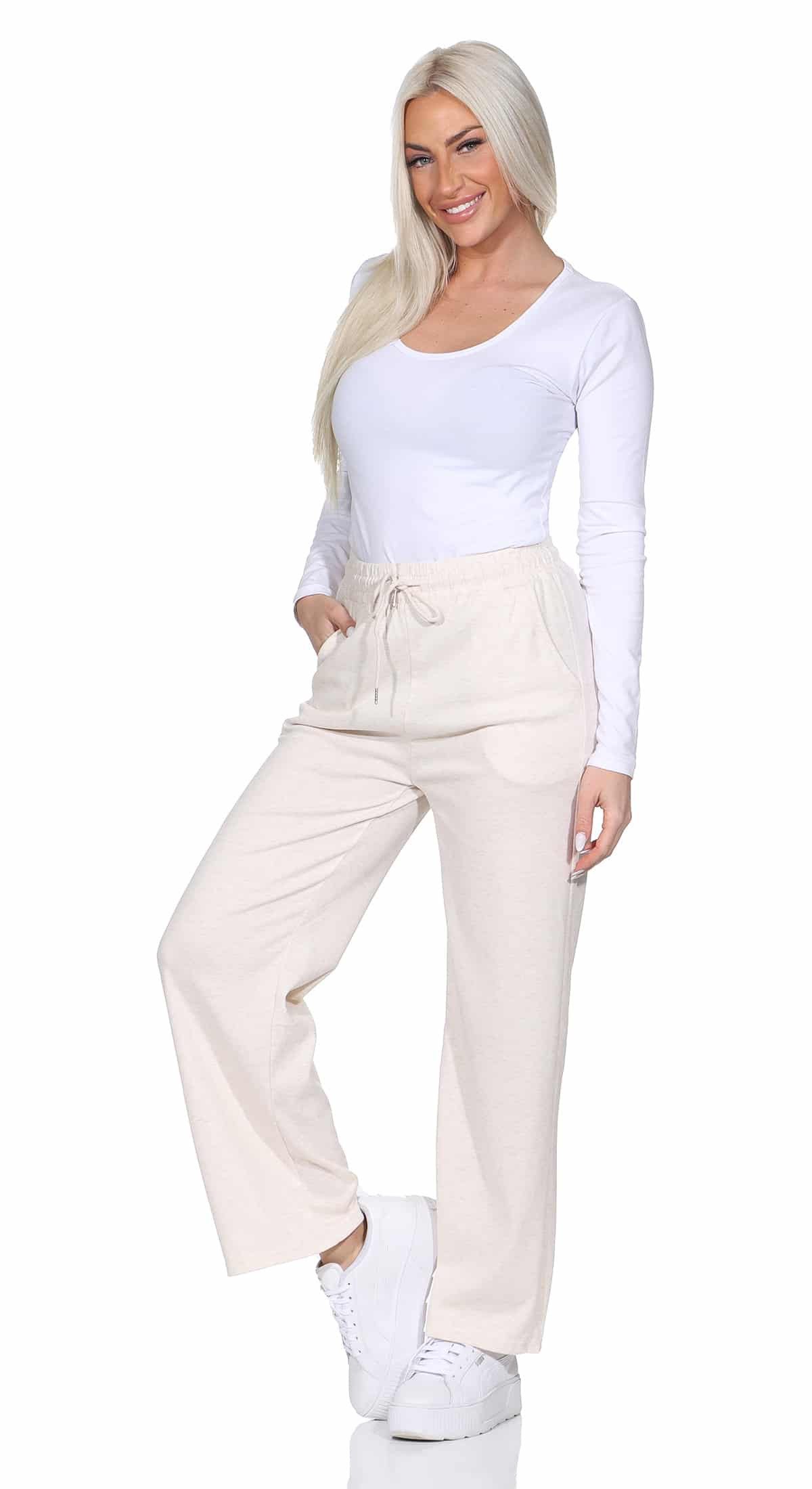 OriginalYou Jogginghose Damen Sweathose leichte Freizeit Jogginghose mit Gummibund, mit Schnürung, in Uni-meliert