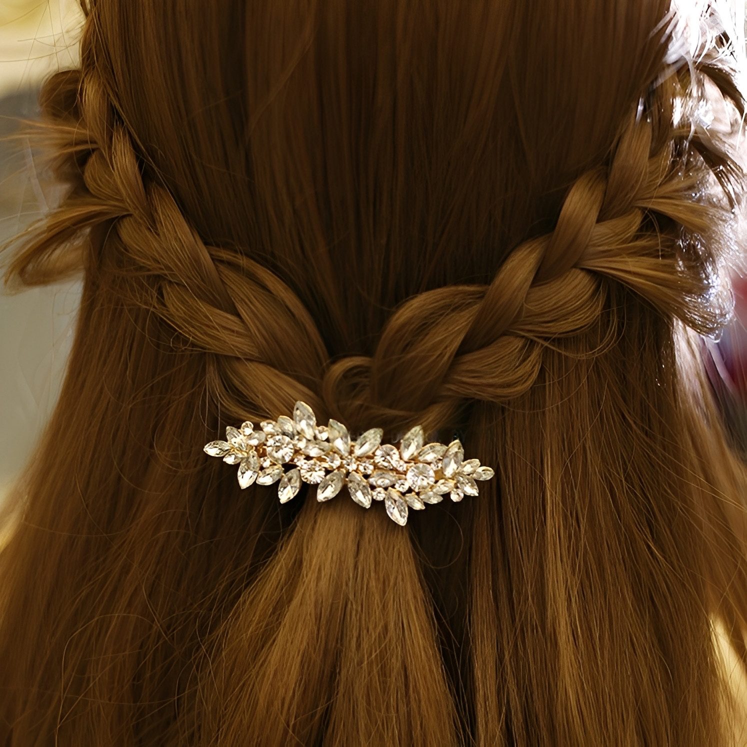 The Beauty House Haarspange Elegante Haarklammer mit Strass im Blatt-Design Haarkamm Haarschmuck, Luxus Haarklammer, Brautschmuck, Hochzeit, Party & festliche Anlässe