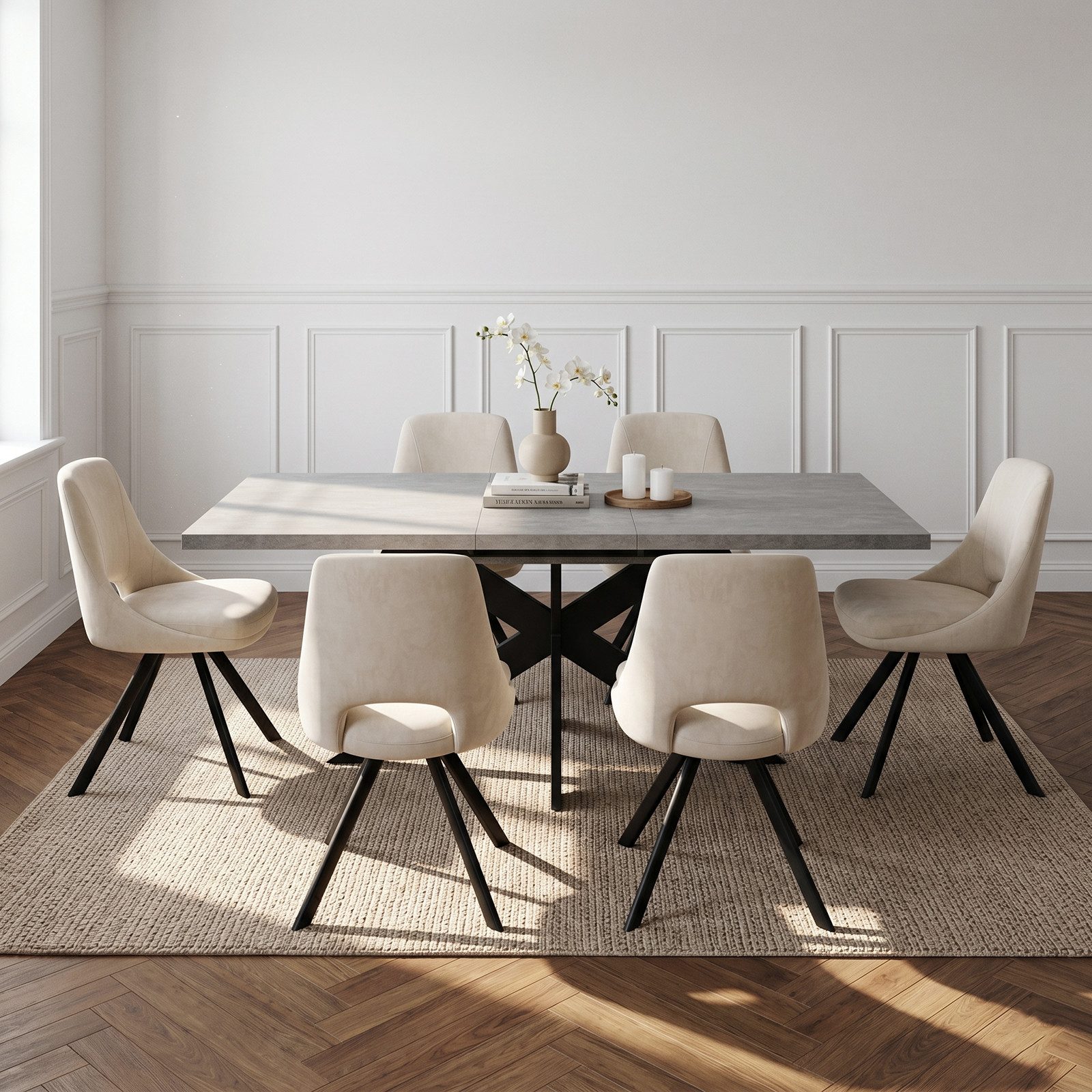 Jiexi Essgruppe Essgruppe ausziehbar 160-200cm MDF Rhein-Optik Flanell Stühle Set