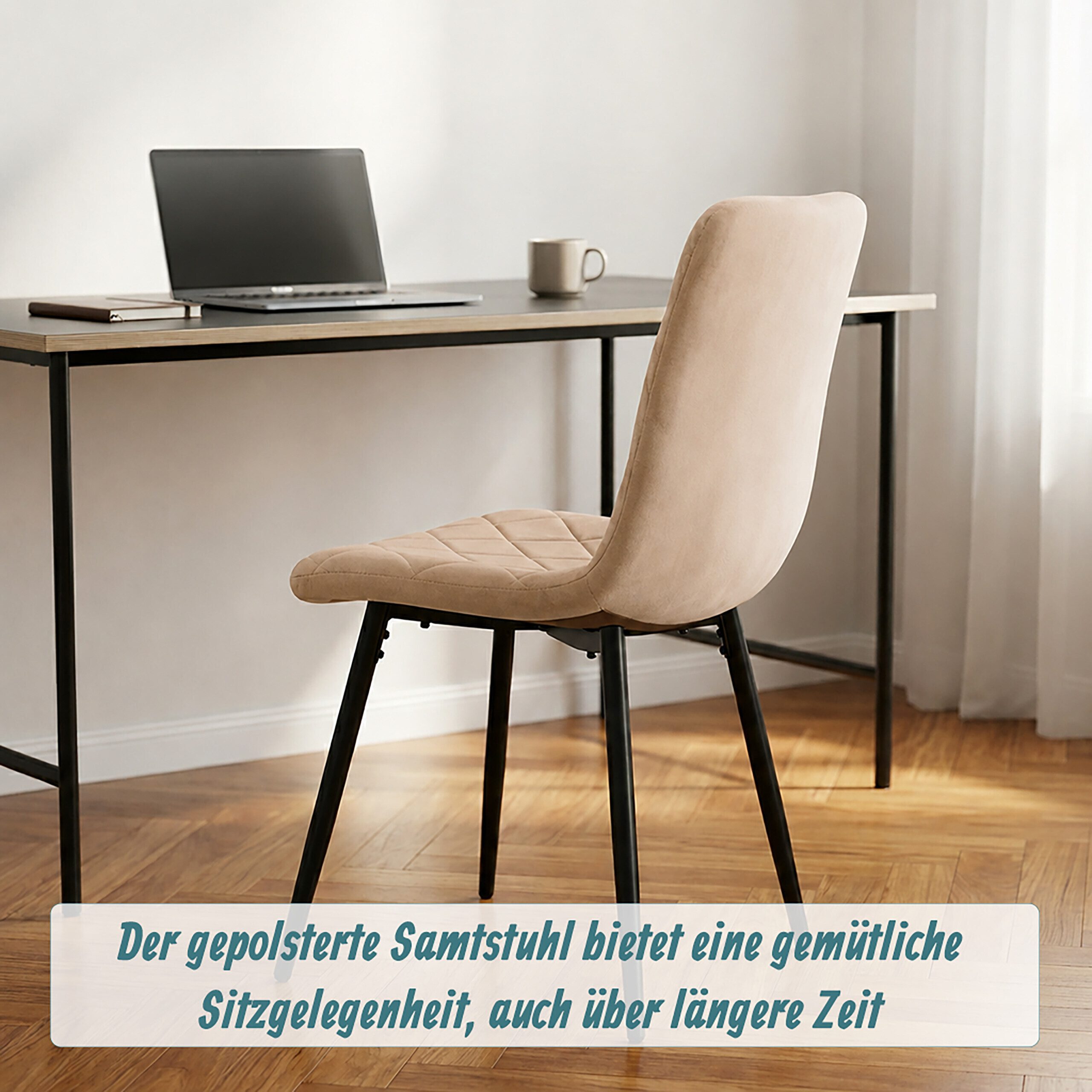 relaxdays Esszimmerstuhl Samt Esszimmerstuhl Set (4 St), Beige, 4er-Pack – Bild 3 von 5