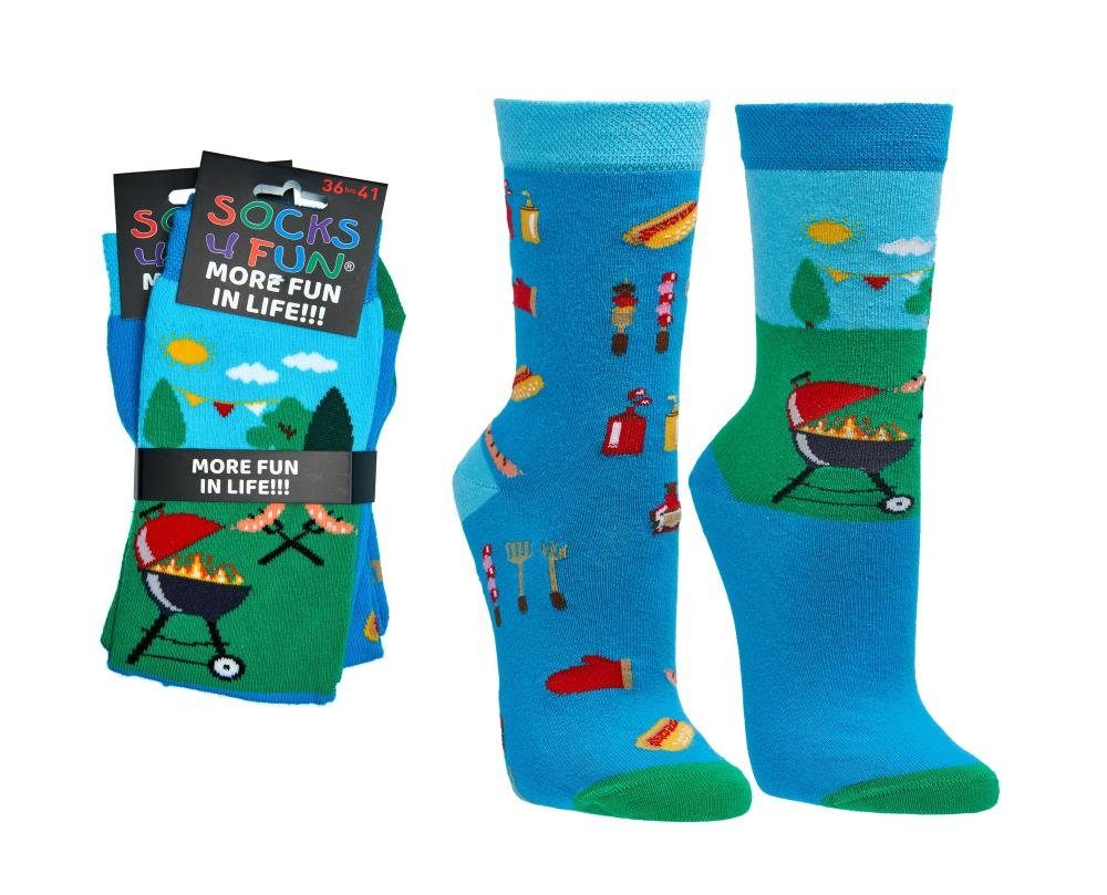 Fun 4 lustiges Fun Socks Freizeitsocken 4 Paar) 2-Paar, Socks (2 Design 2 Paar, Grillfest