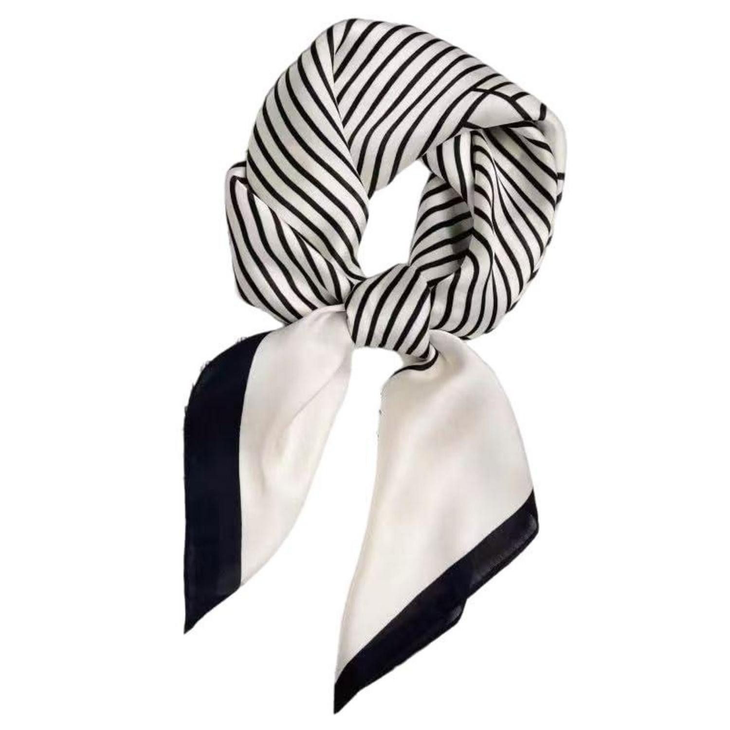 LuxusKollektion Halstuch Tuch Polyester Seidenlook 70x70 cm Schwarz Weiss Streifen