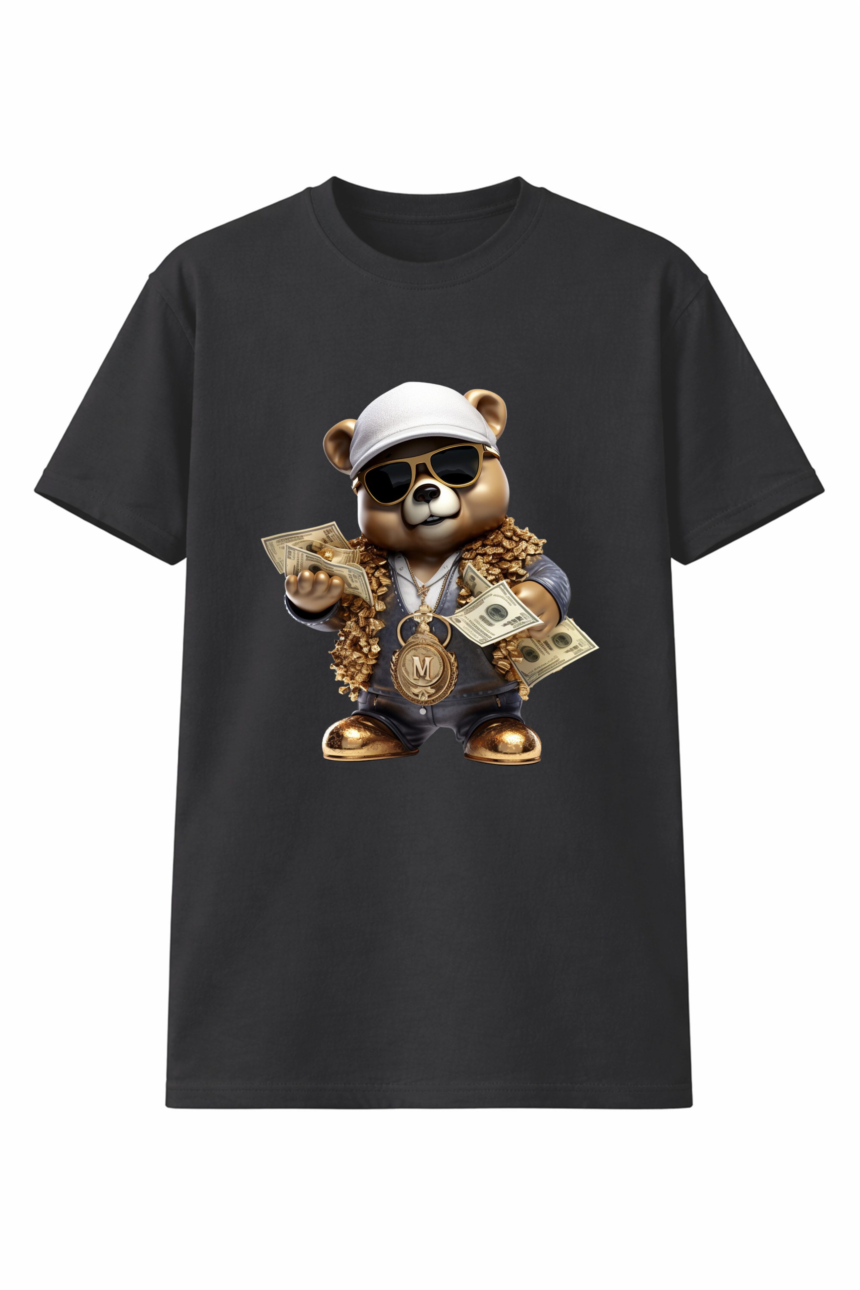 Banco T-Shirt Herren Rundhals Shirt Boss Bear Money Print 100% Baumwolle