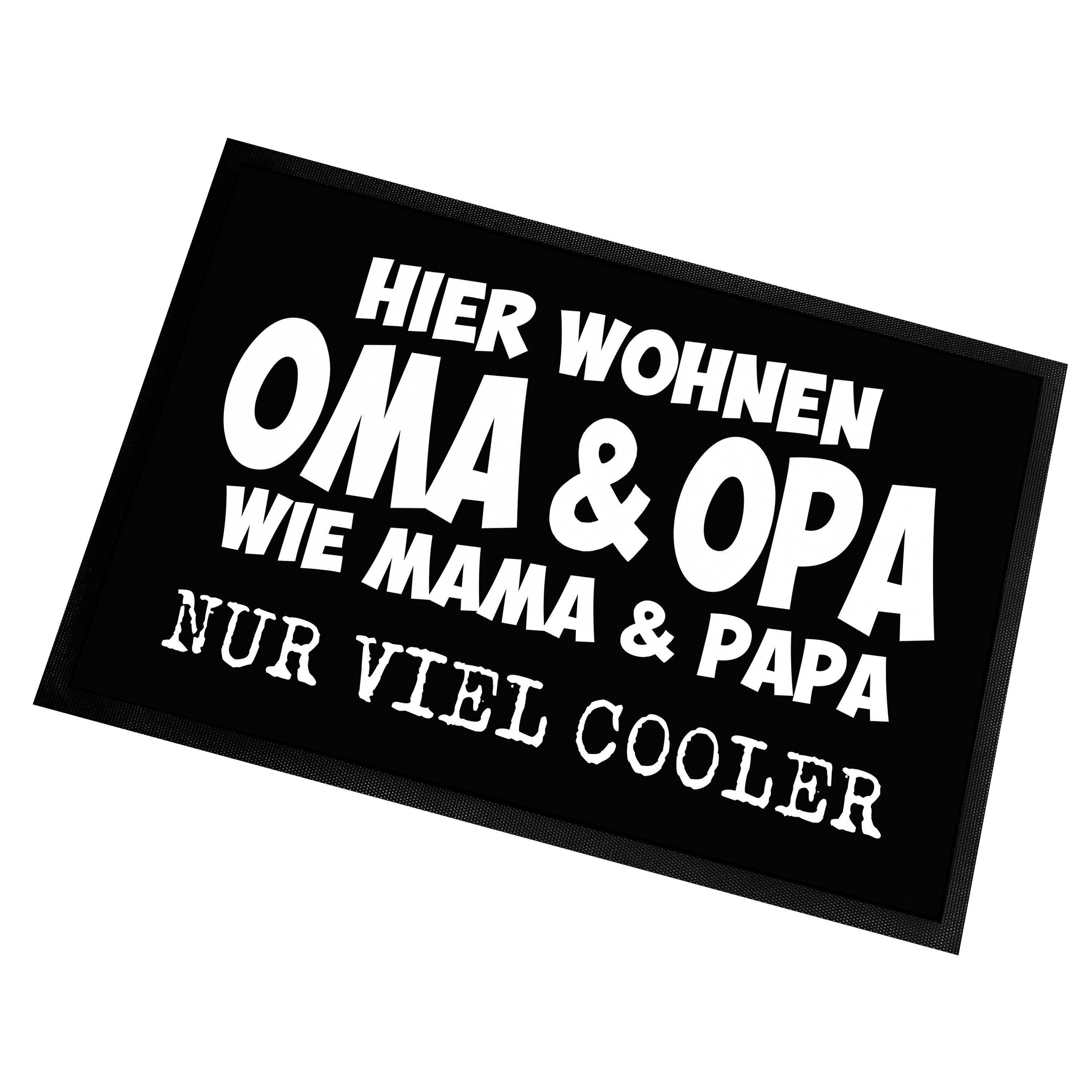 Fußmatte Türmatte Schmutzfangmatte mit Spruch HIER WOHNEN OMA & OPA, Herzbotschaft, rechteckig, 40 x 60 cm, 2 mm hoch, bei 40 °C waschbar