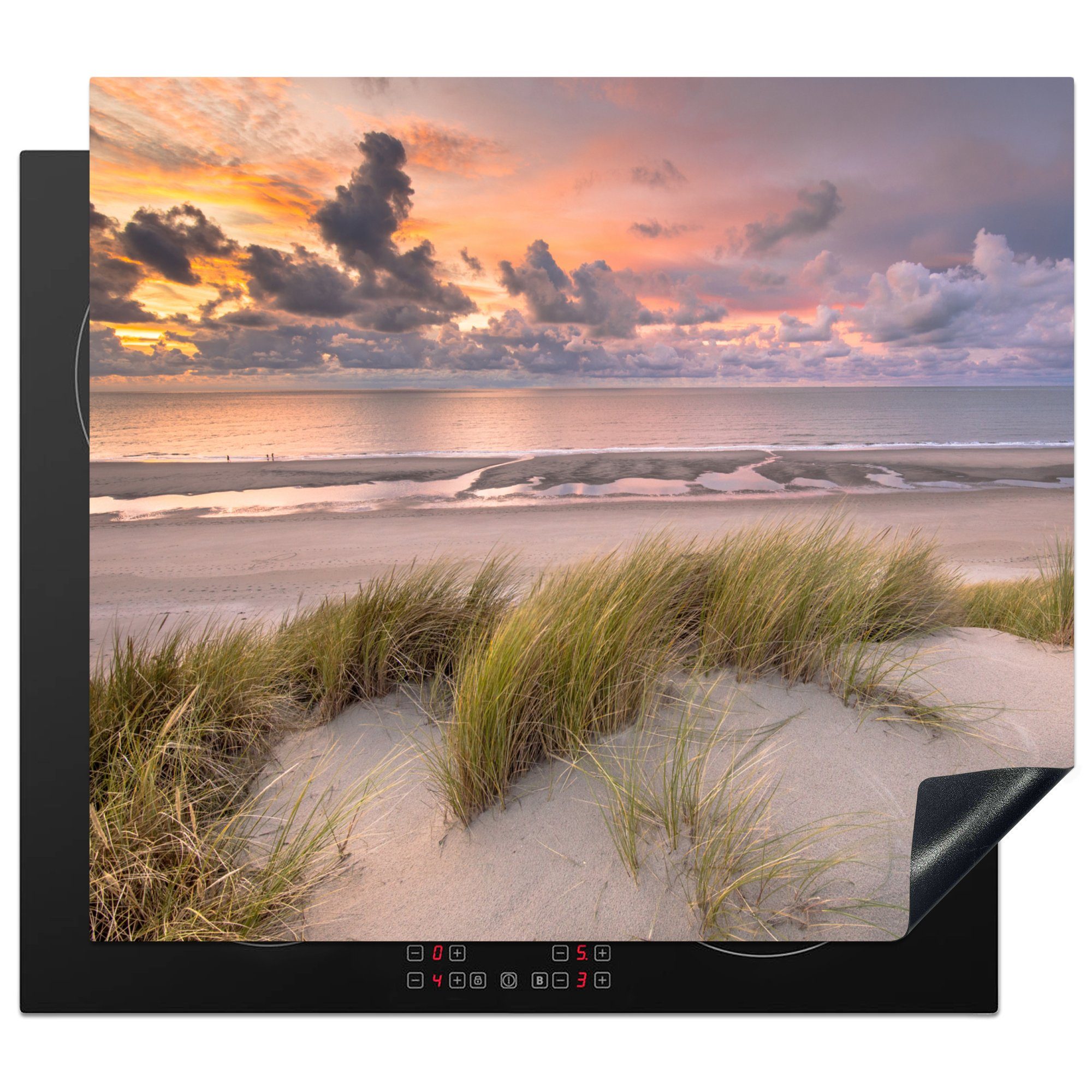 MuchoWow Herd-Abdeckplatte Sonnenuntergang - Düne - Strand - Pflanzen - Meer, Vinyl, (1 tlg), Ceranfeldabdeckung Küche, Herdabdeckplatte Einteilig, 60x52 cm