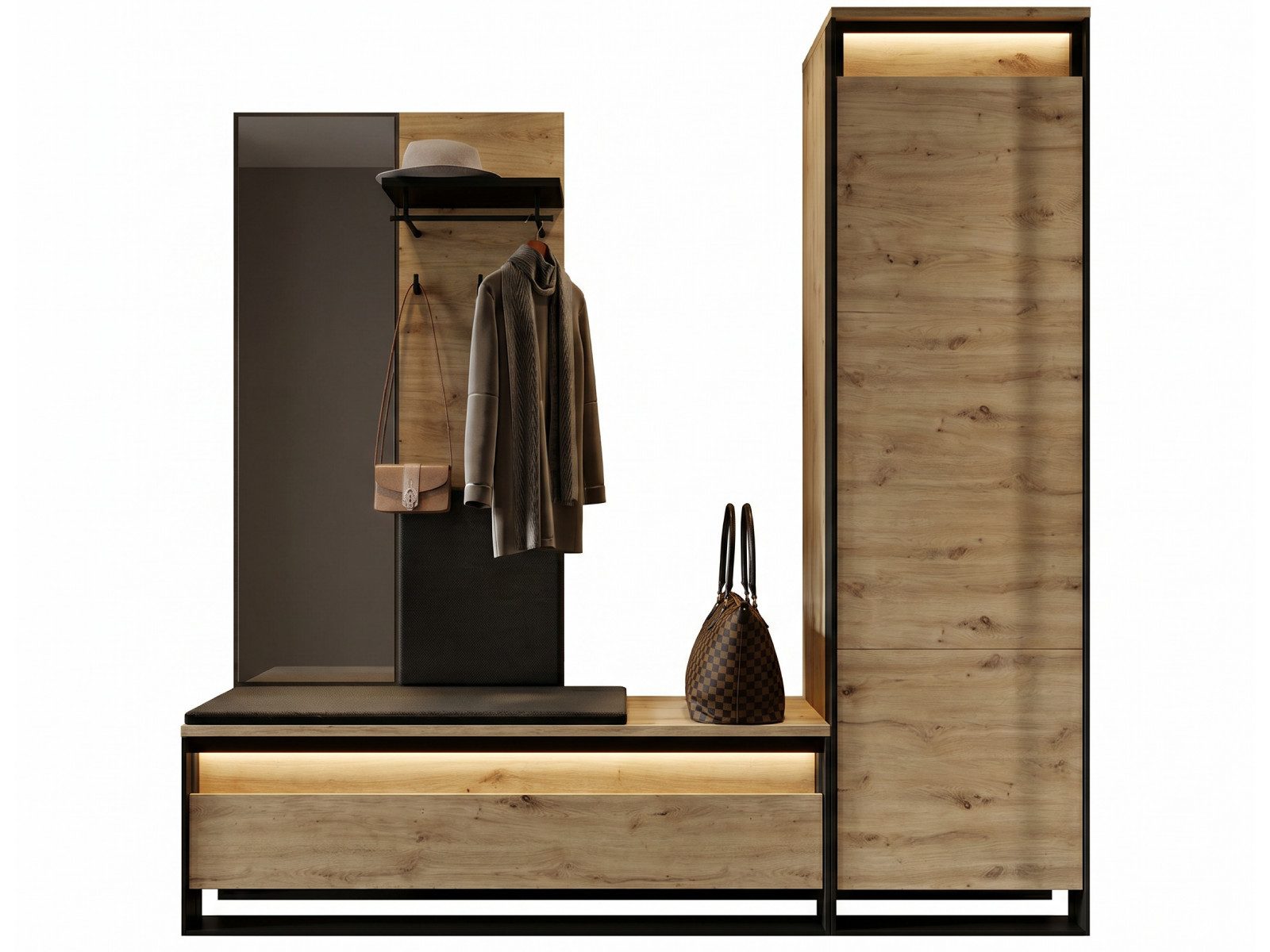 yourhouse24 Garderoben-Set Garderobe QUANT mit Spiegel für das Vorzimmer LED