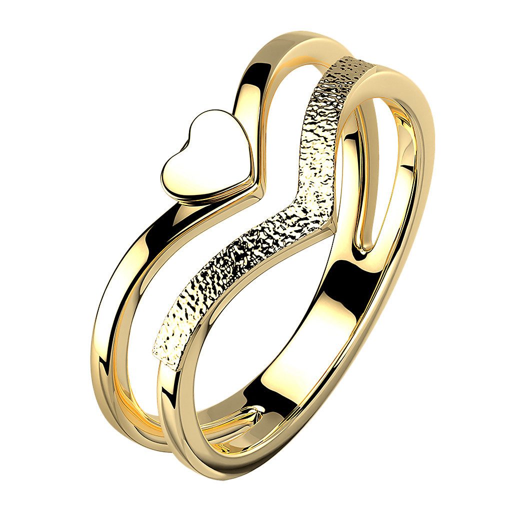 Taffstyle Fingerring Herz Ring doppelter Chevron Edelstahl vergoldet Gold G günstig online kaufen