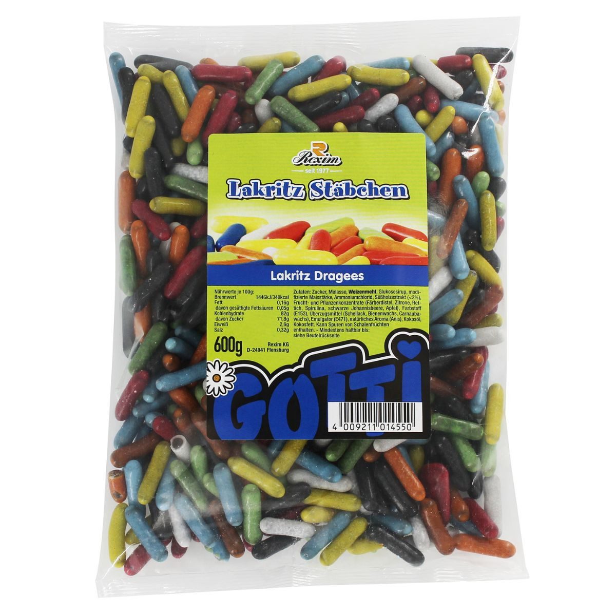 Rexim Süßigkeit Rexim Lakritz Stäbchen Dragees 600g – Bunte Lakritz Stafetten, 600 g