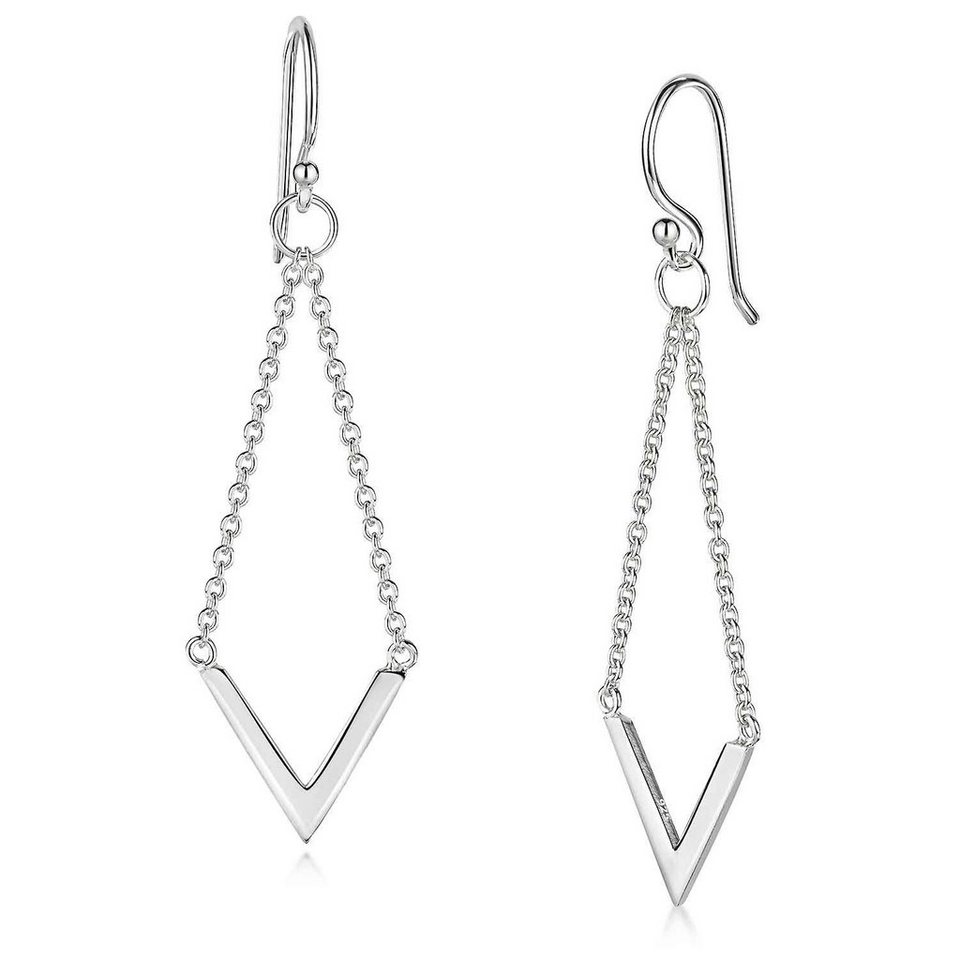 Materia Single-Ohrhaken Silber V-Form Ohrringe Dreieck hängend SO-278, 925  Sterling Silber