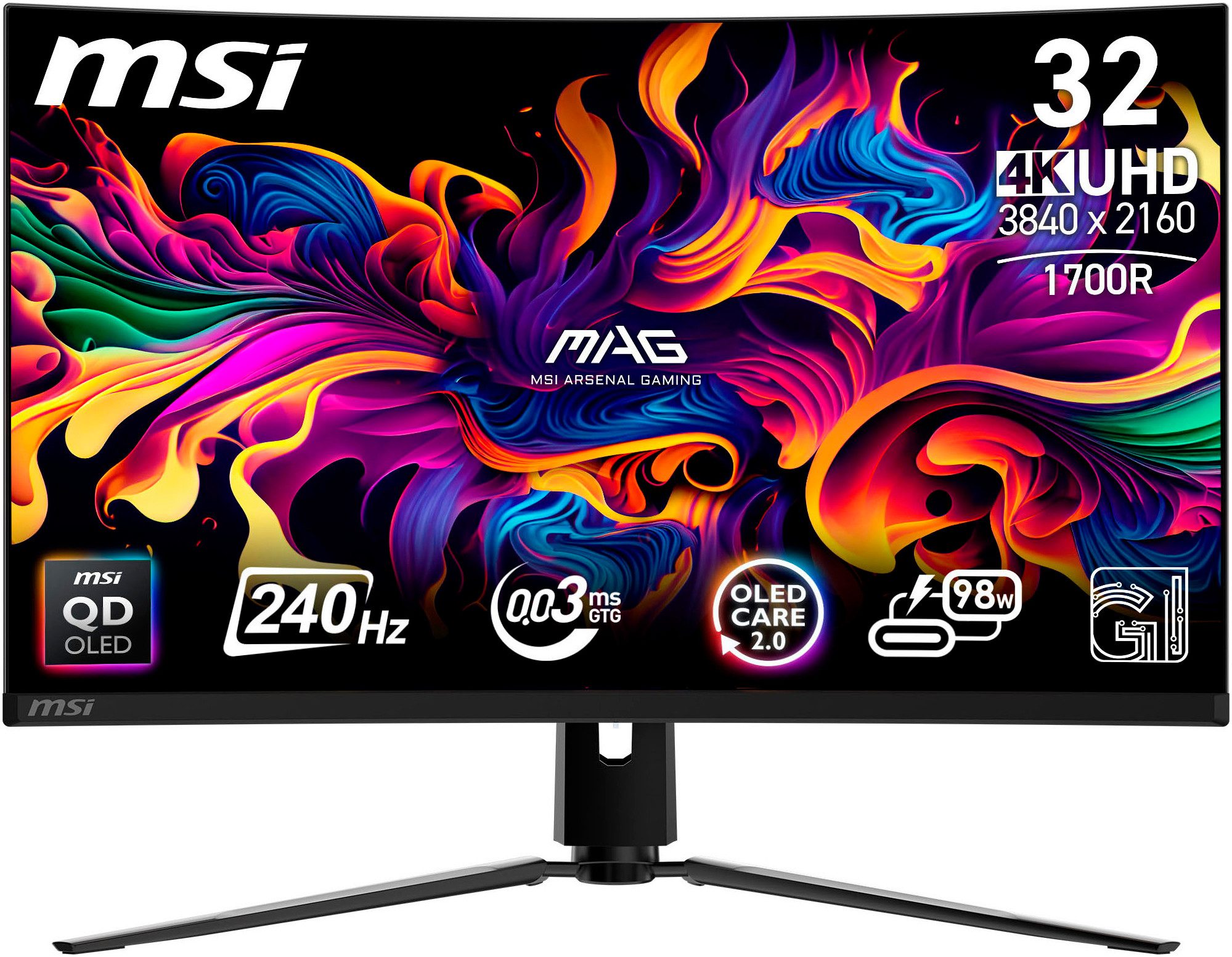 MSI MPG 321CURX QD-OLED Curved-Gaming-Monitor (80 cm/32 ", 3840 x 2160 px, 4K Ultra HD, 0,03 ms Reaktionszeit, 240 Hz, QD-OLED)