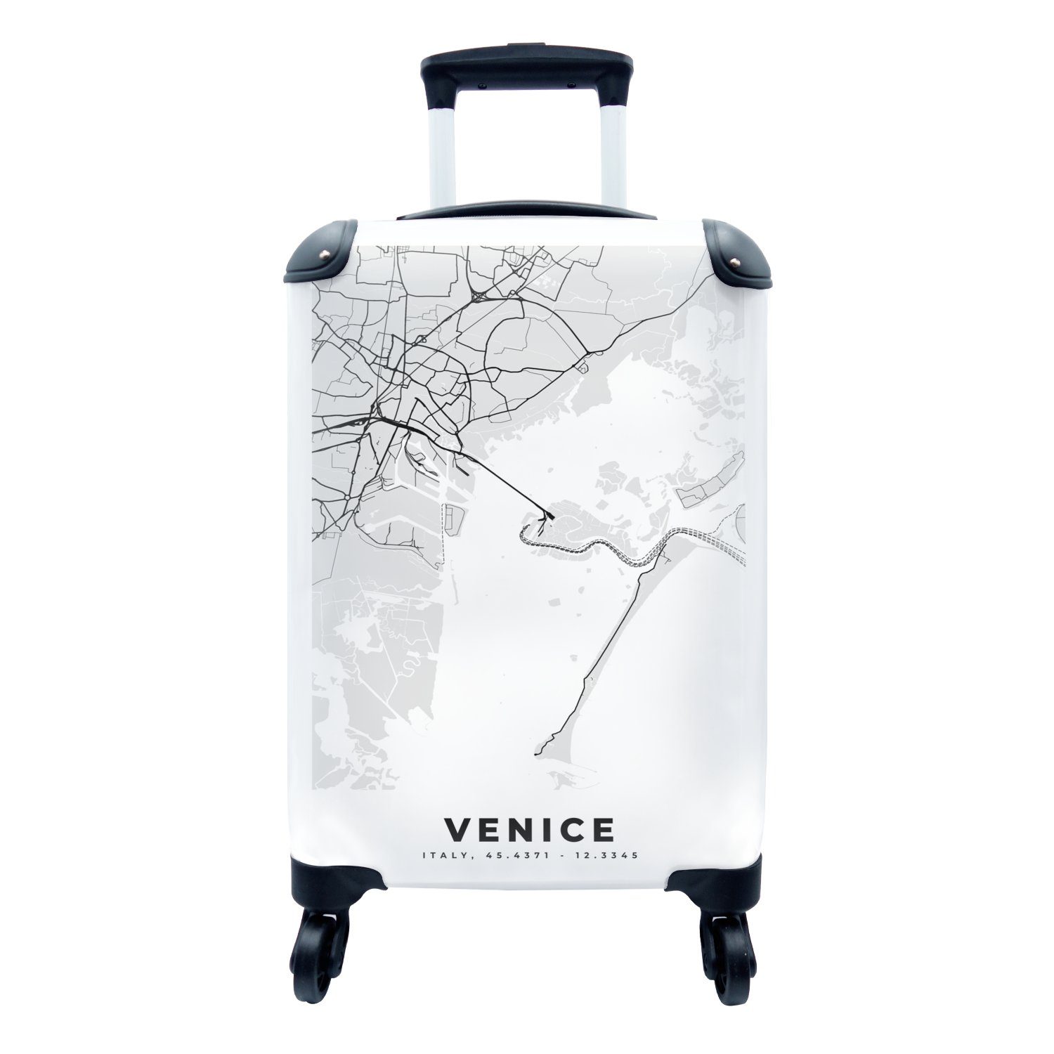 Schwarz - Handgepäck Stadtplan Karte rollen, mit Venedig weiß Ferien, 4 Handgepäckkoffer - Karte, Rollen, MuchoWow Reisetasche Trolley, und Reisekoffer für - -