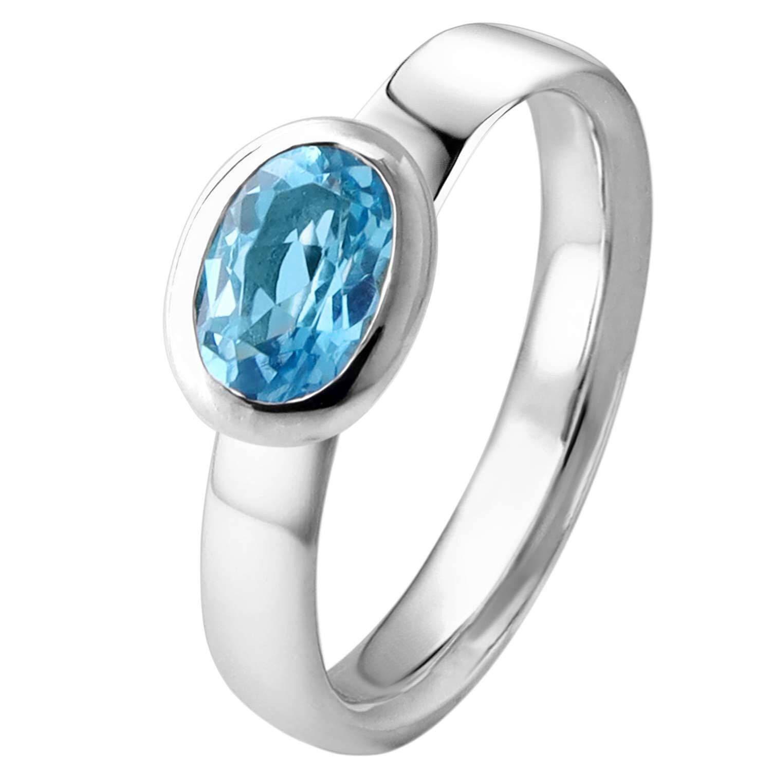 Acalee Goldring Topas Weißgold 333 / 8K Echter Topas Swiss Blau