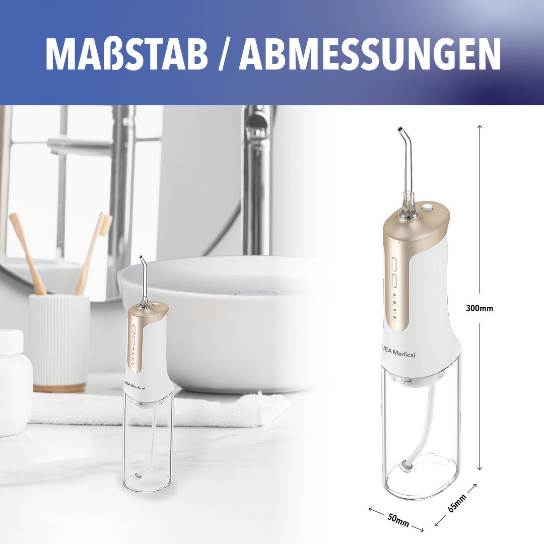 IEA Medical Munddusche Zahnzwischenraumreiniger, Aufsätze: 3 St., Kabellos, für unterwegs, 3 Modi, 240 ml Wassertank
