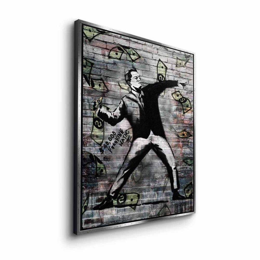 schwarz premium Leinwandbild, Rahmen Banksy geld Leinwandbild watch 40k weiß weißer streetart mit DOTCOMCANVAS®