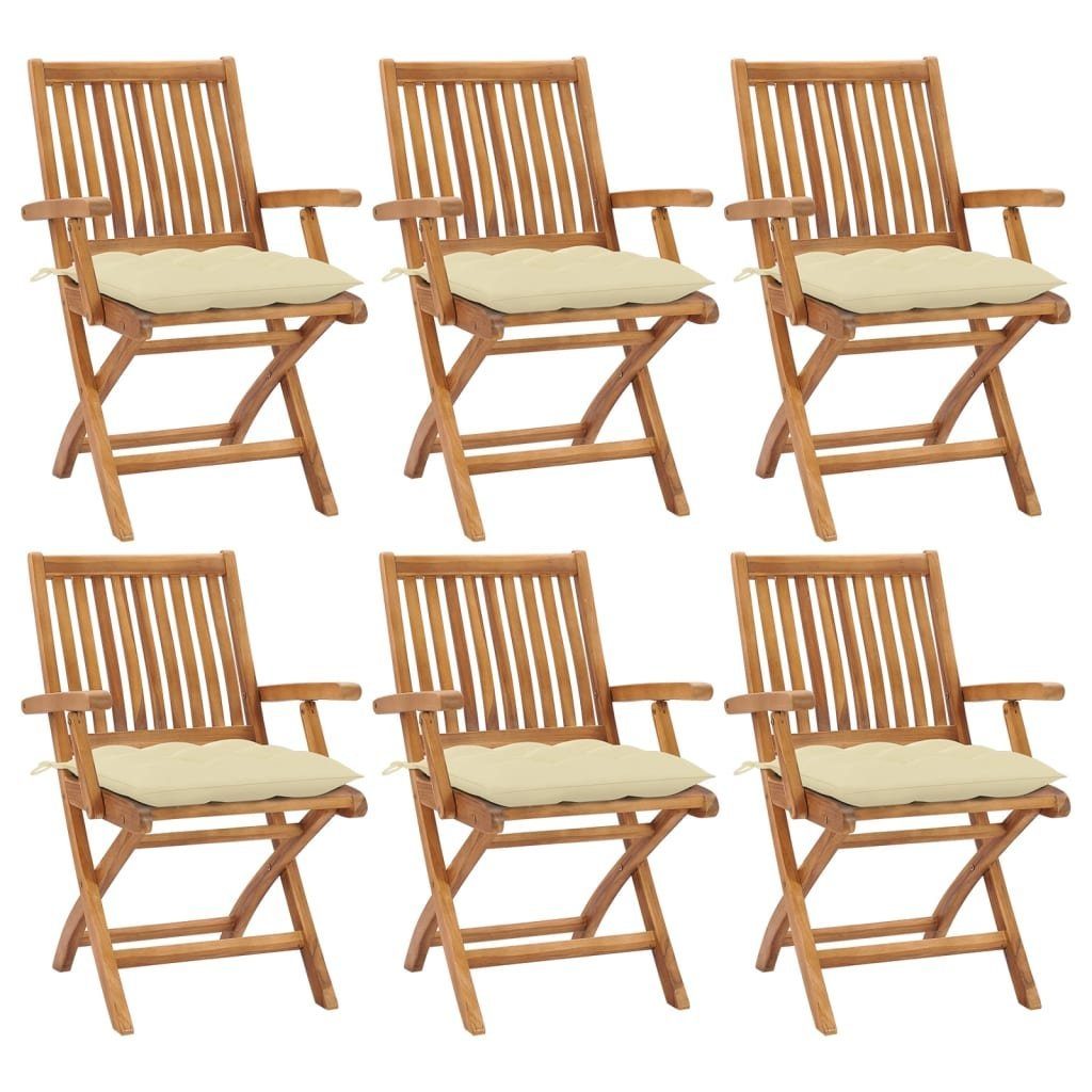 furnicato Gartenstuhl Klappbare Gartenstühle mit Kissen 6 Stk. Massivholz Teak | Stühle