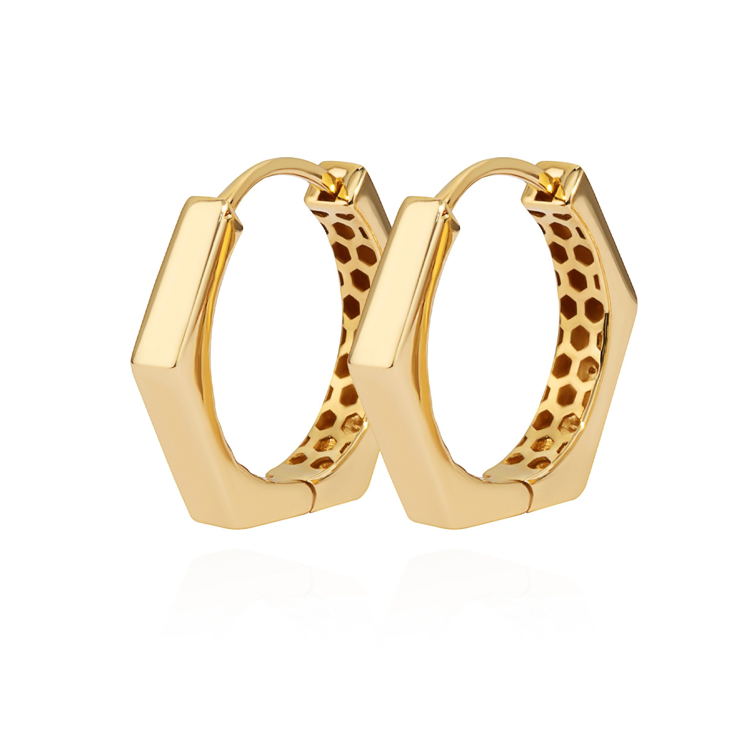 NKlaus Klappcreolen Paar 18mm Creole 8-eckig 585 Gelb Golb 14 Karat Klappcreole elegante O