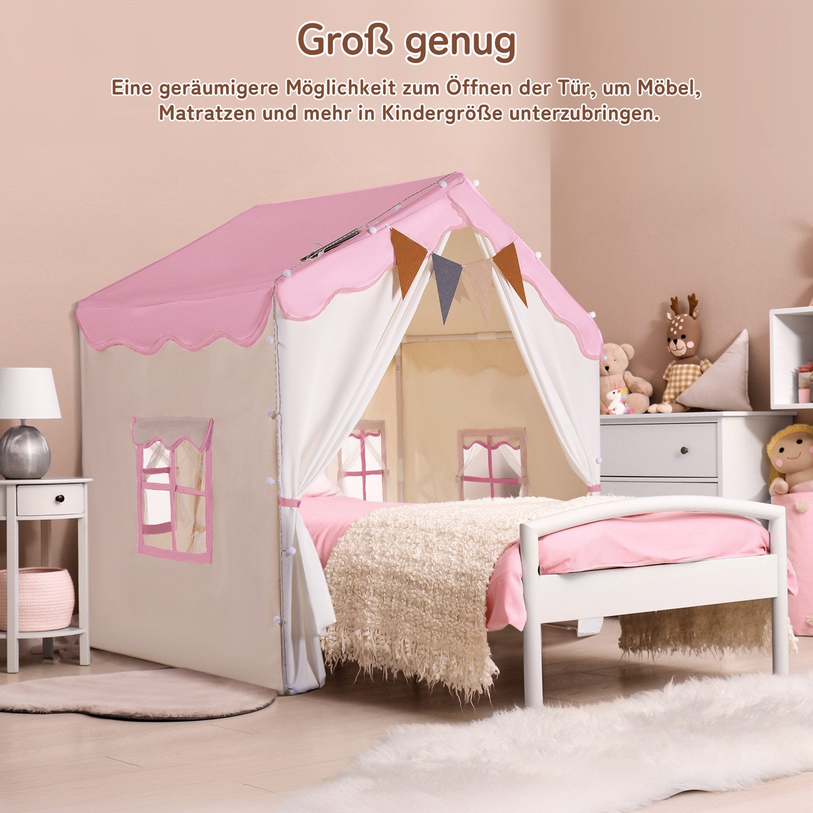 besrey Spielzelt 2 IN 1 Kinderzelt, Kinder Spielhaus Indoor mit Lichtern Prinzessin Zelt mit einem schönen Netzvorhang