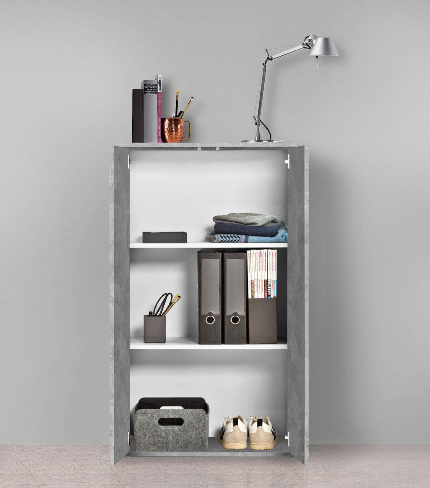mokebo Mehrzweckschrank Der Schlanke (60x110 cm, mit 2 Einlegeböden) Made in Germany, Aktenschrank, Büroschrank, Schuhschrank in Grau
