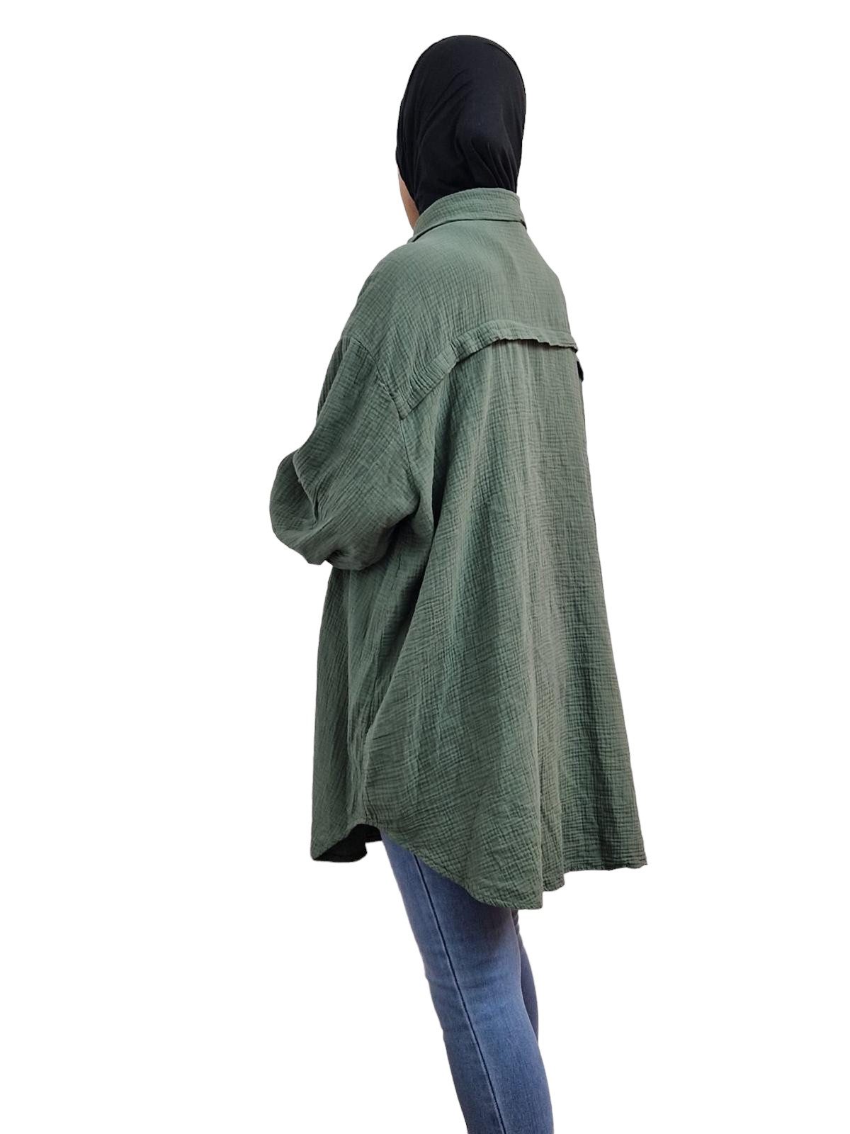 HELLO MISS Blusenkleid Beliebte Musselin Oversize Bluse in Lang, Baumwolle Hemd, Sommer Bluse in Unifarbe