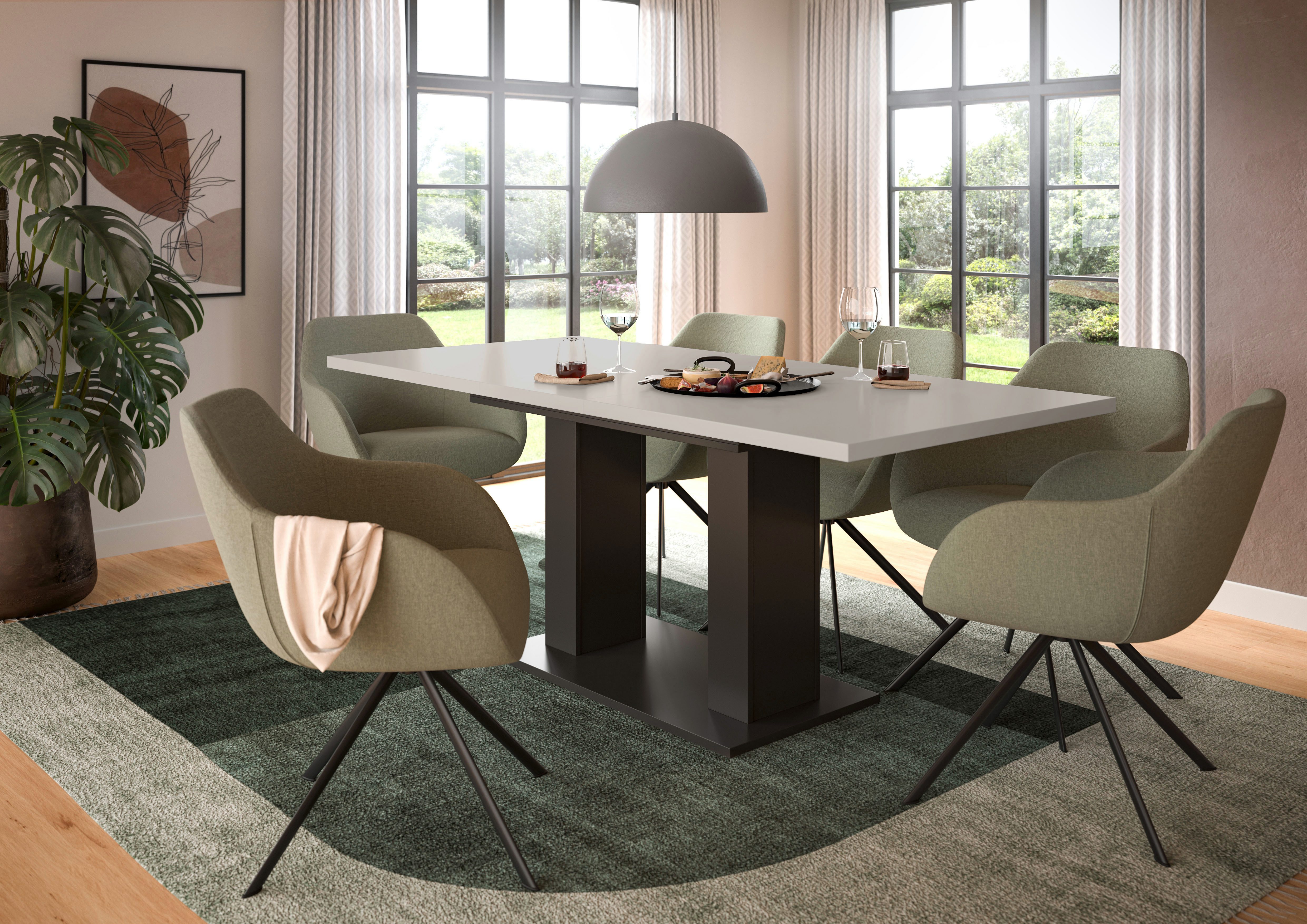 Home affaire Esstisch Motus, ausziehbar 150 -190 cm, inklusive 40 cm Einlegeplatte (Set, 1-St), Doppelsäulengestell mit Bodenplatte, Tisch, Esstisch, Küche