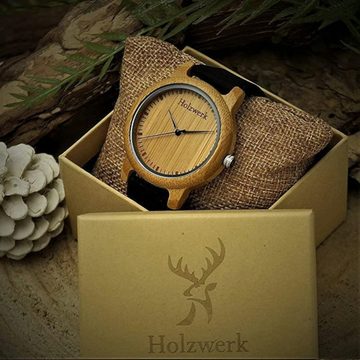 Holzwerk Quarzuhr LINDEN Damen & Herren Holz Uhr mit Silikon Armband in schwarz & beige