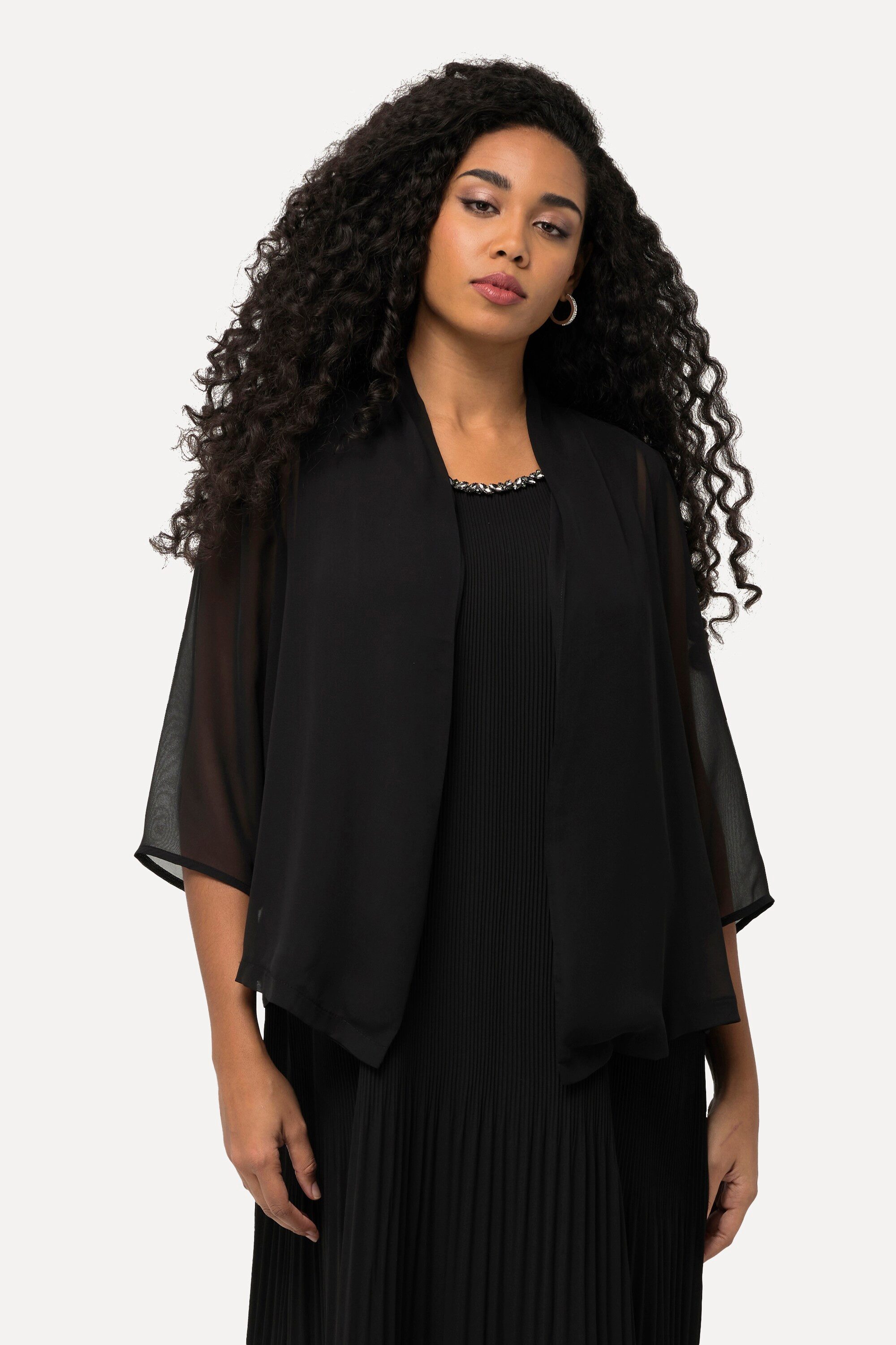 Ulla Popken Kurzjacke Chiffonjacke Oversized Schalkragen günstig online kaufen