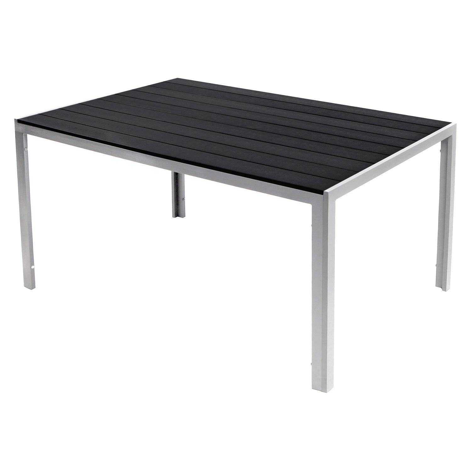 Mojawo Küchentisch Non-Wood Gartentisch Aluminium Silber / Schwarz 150x90cm