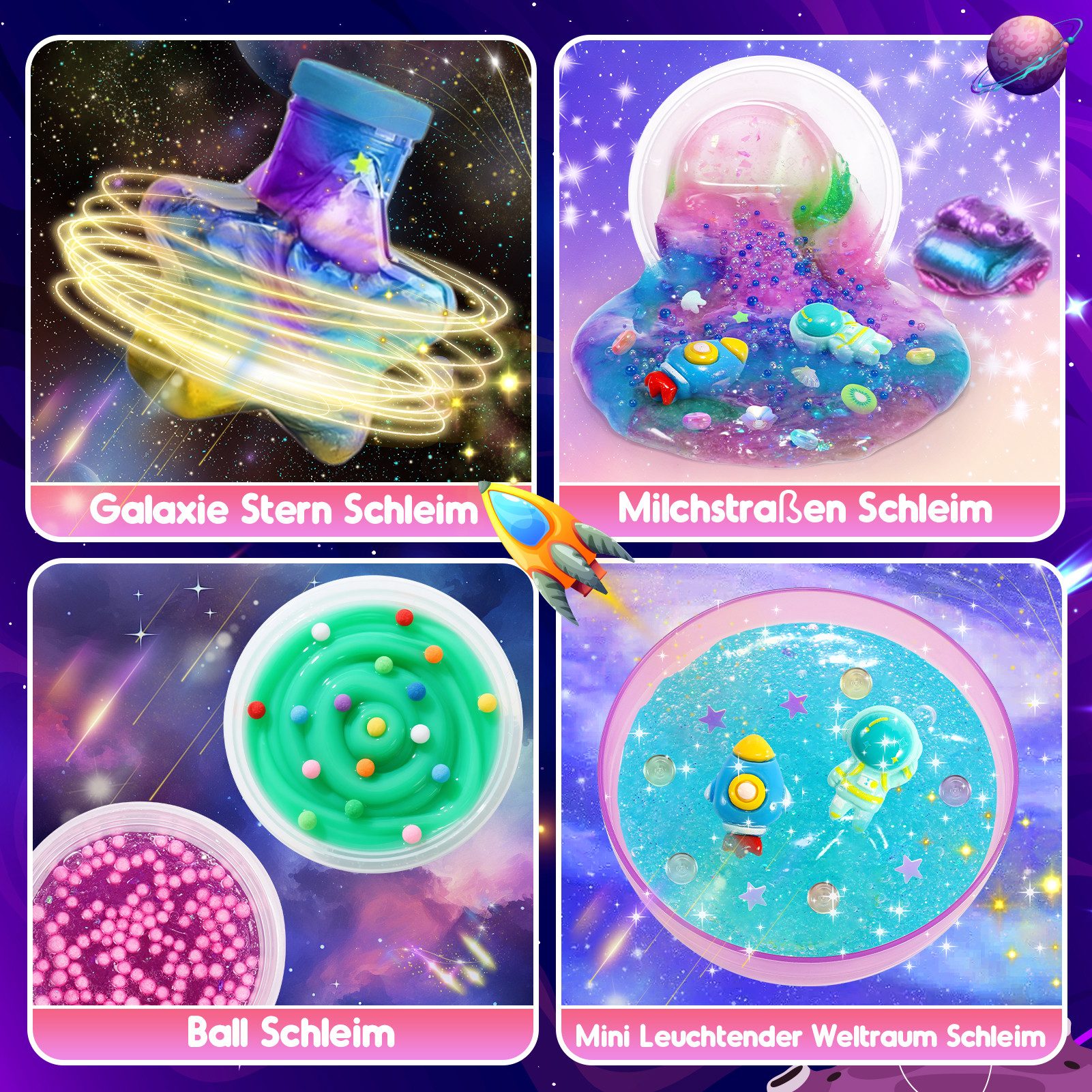 Wootoy Kreativset Experimentierkasten Schleim Bastelset Galaxy Einhorn DIY Slime Kit, (mit Glitzer Perlen und Zubehör zum Kreativen Gestalten, 1-tlg., Schleim-Bastelset in zwei Themenwelten: Galaxie oder Einhorn), Fördert Kreativität Feinmotorik und spielerisches Experimentieren