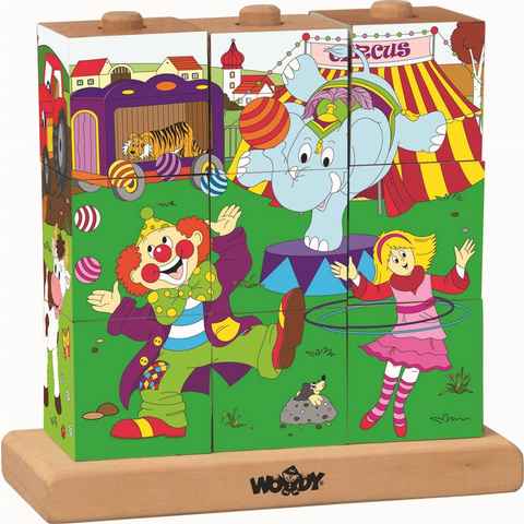 Woodyland Lernspielzeug 93053 Holz Puzzle Cubes / Würfelpuzzle mit 4 Motiven -Thema Zirkus