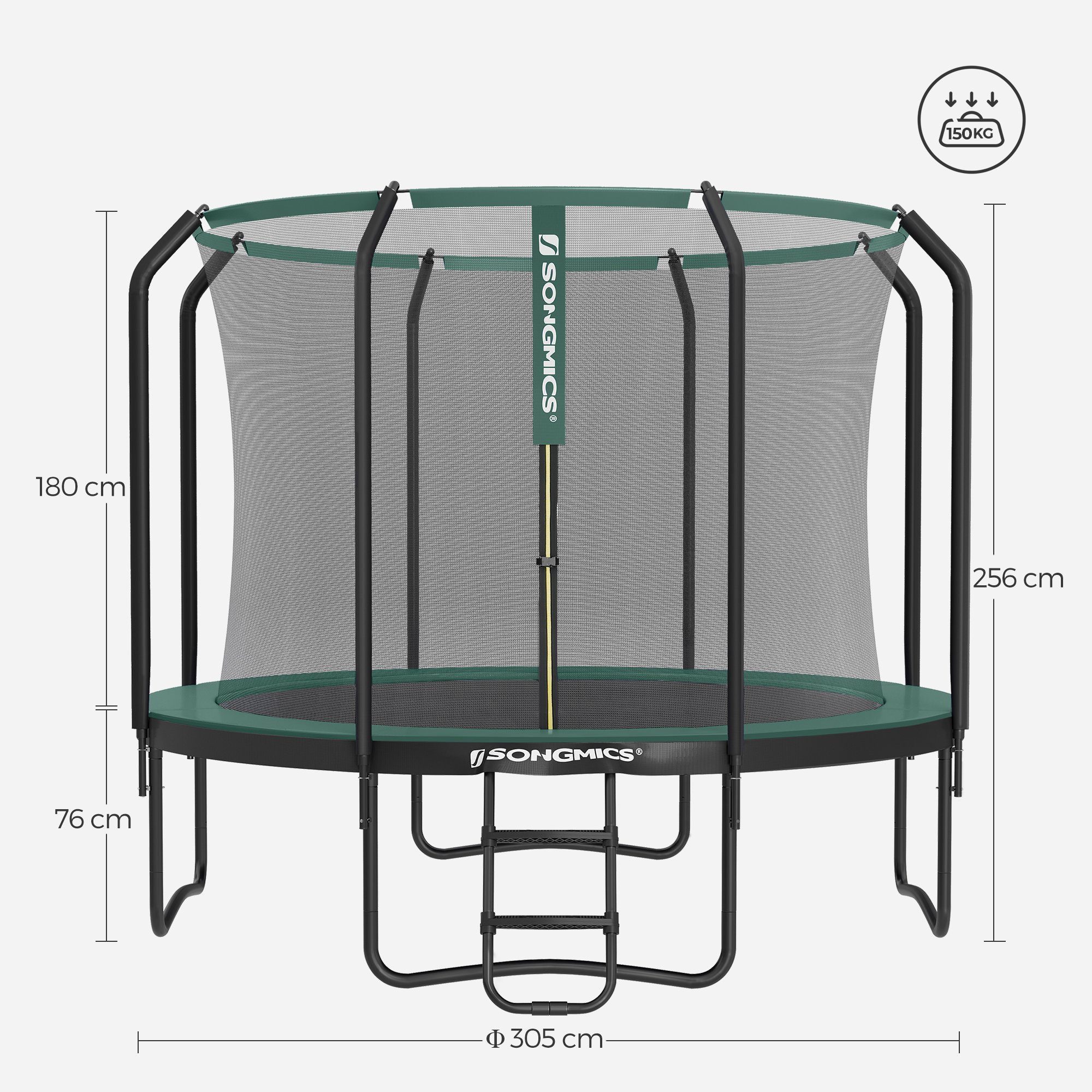 SONGMICS Gartentrampolin Ø 305/366 cm Trampolin, Ø 305 cm, gepolstertes Gestell
