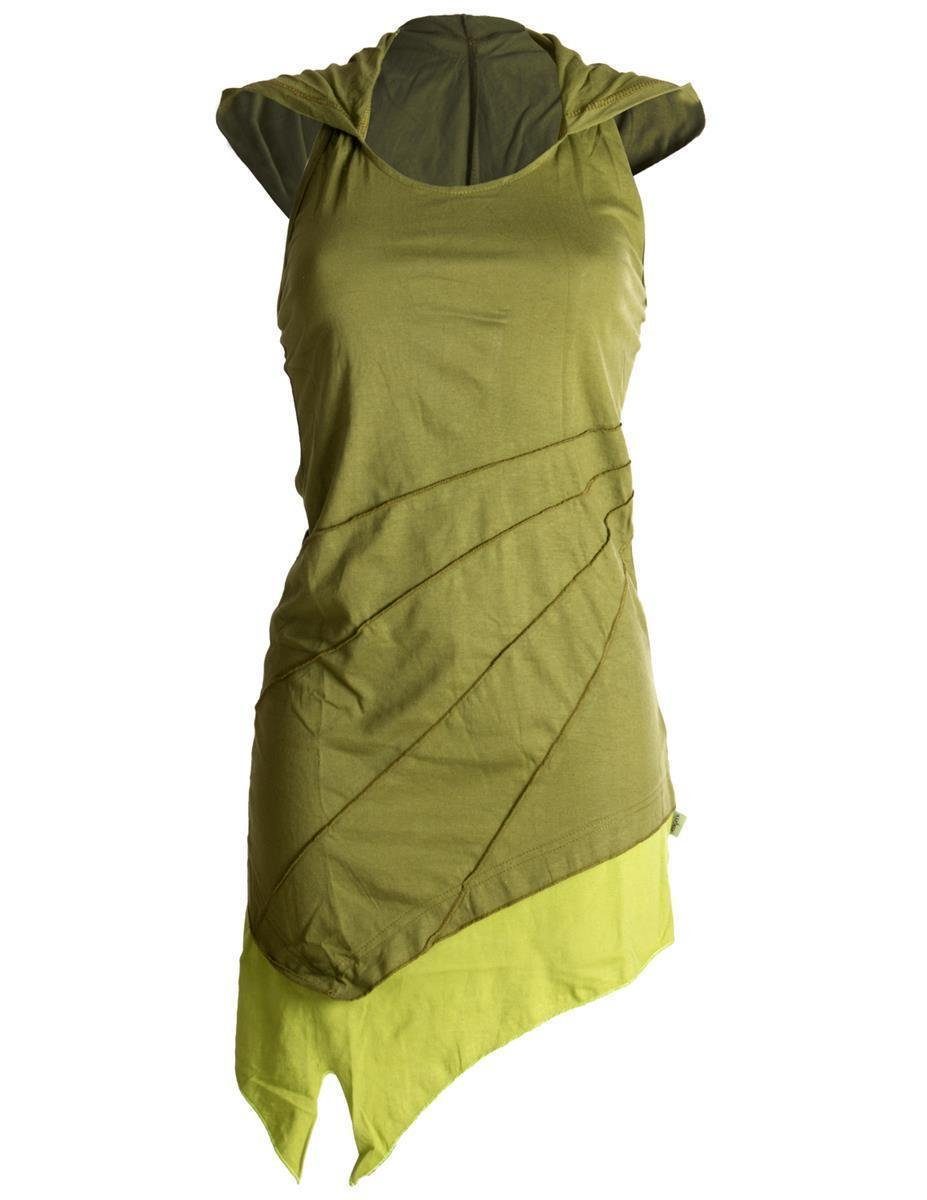 Vishes Neckholderkleid Kleid Elfen Zipfelkleid Neckholder Boho olive Mini Goa, Style zweifarbig Hippie