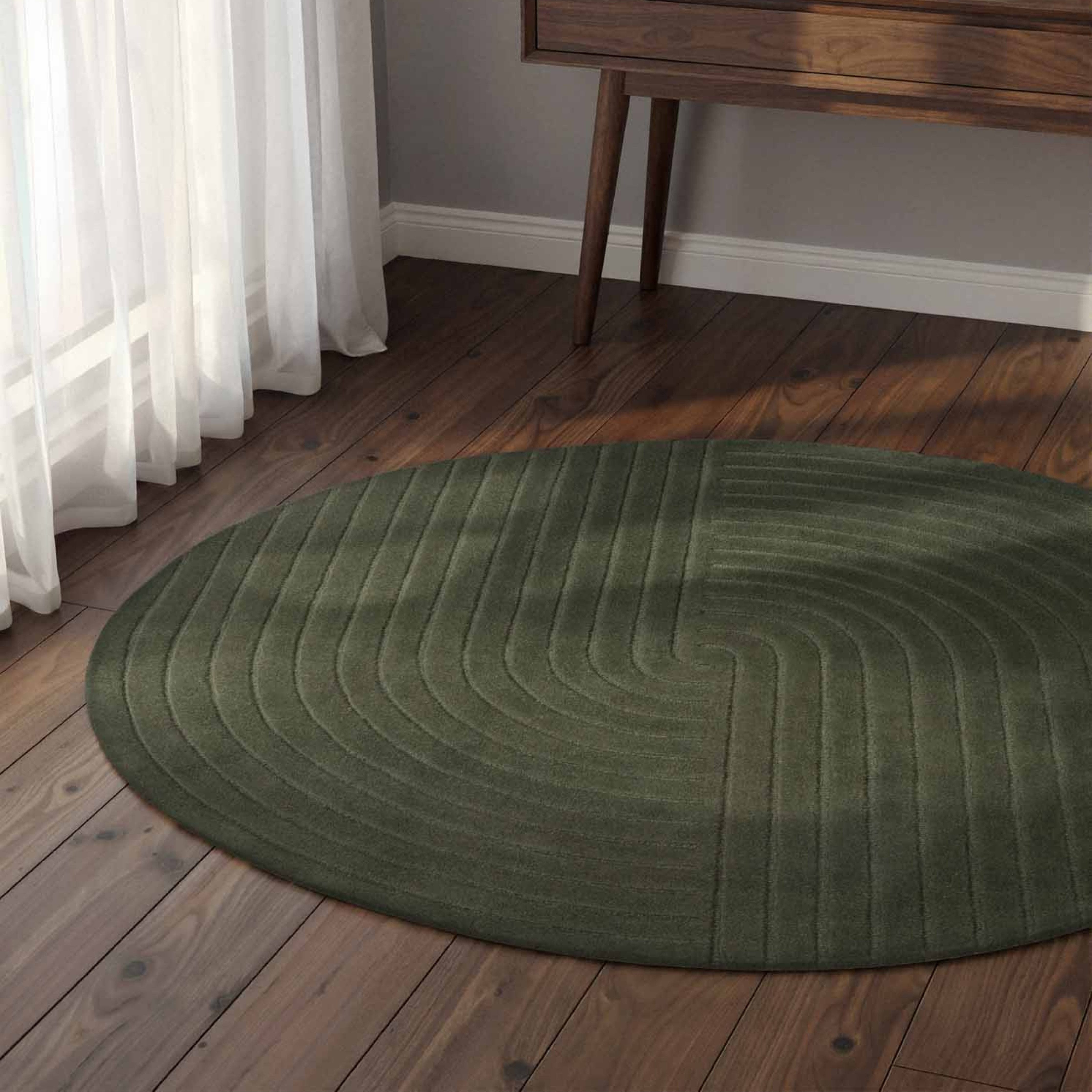 vikosa Wollteppich Arcura, rund, Höhe: 15 mm, Wolle Handgemacht, Hoch-Tief-Effekt, Geometrisches Linien Wellendesign