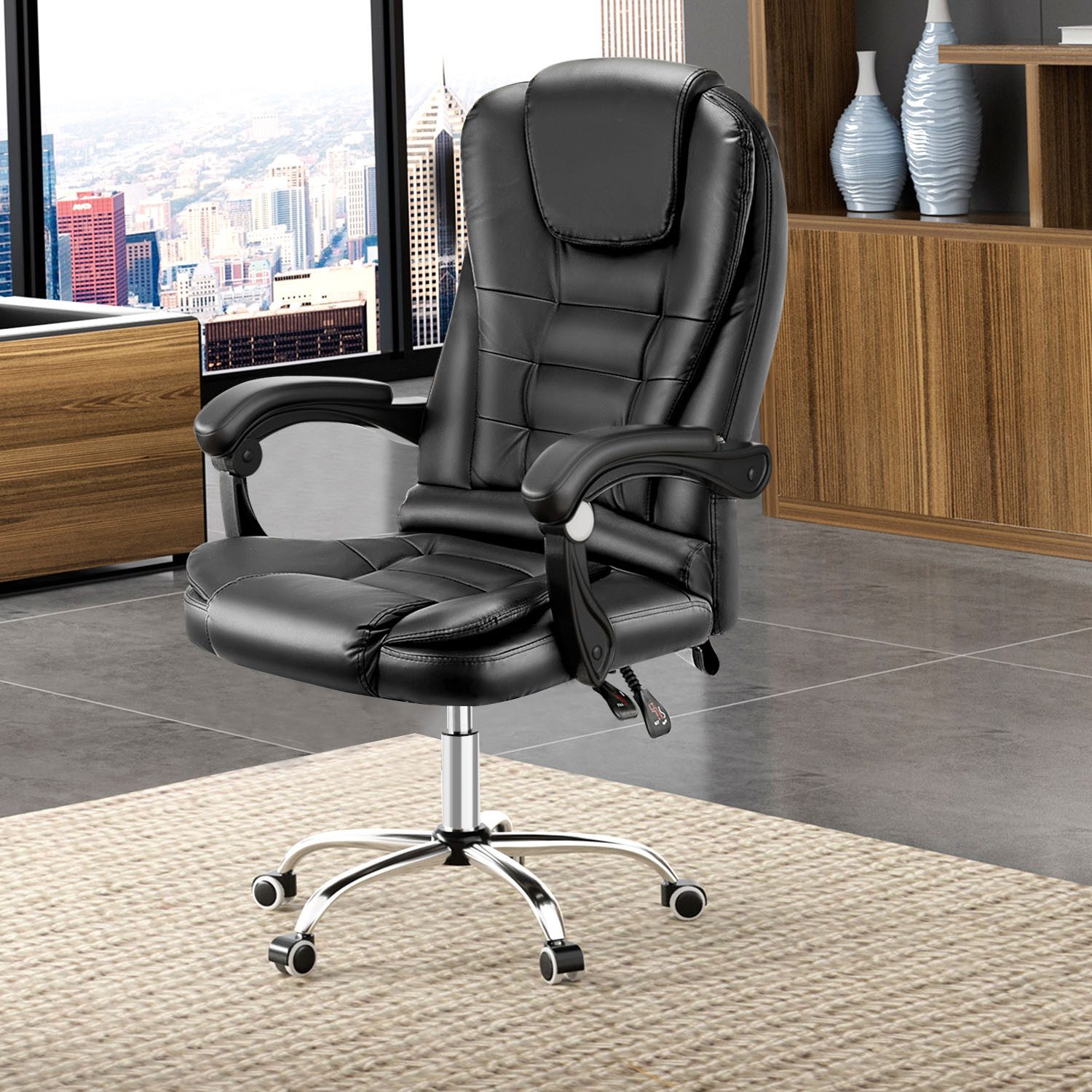 oyajia Bürostuhl Ergonomischer Bürostuhl Massage Chefsessel Drehstuhl Gaming Büro Stuhl, Drehsessel mit verstellbare Lendenkissen, Kopfkissen und Armlehnen – Bild 4 von 5